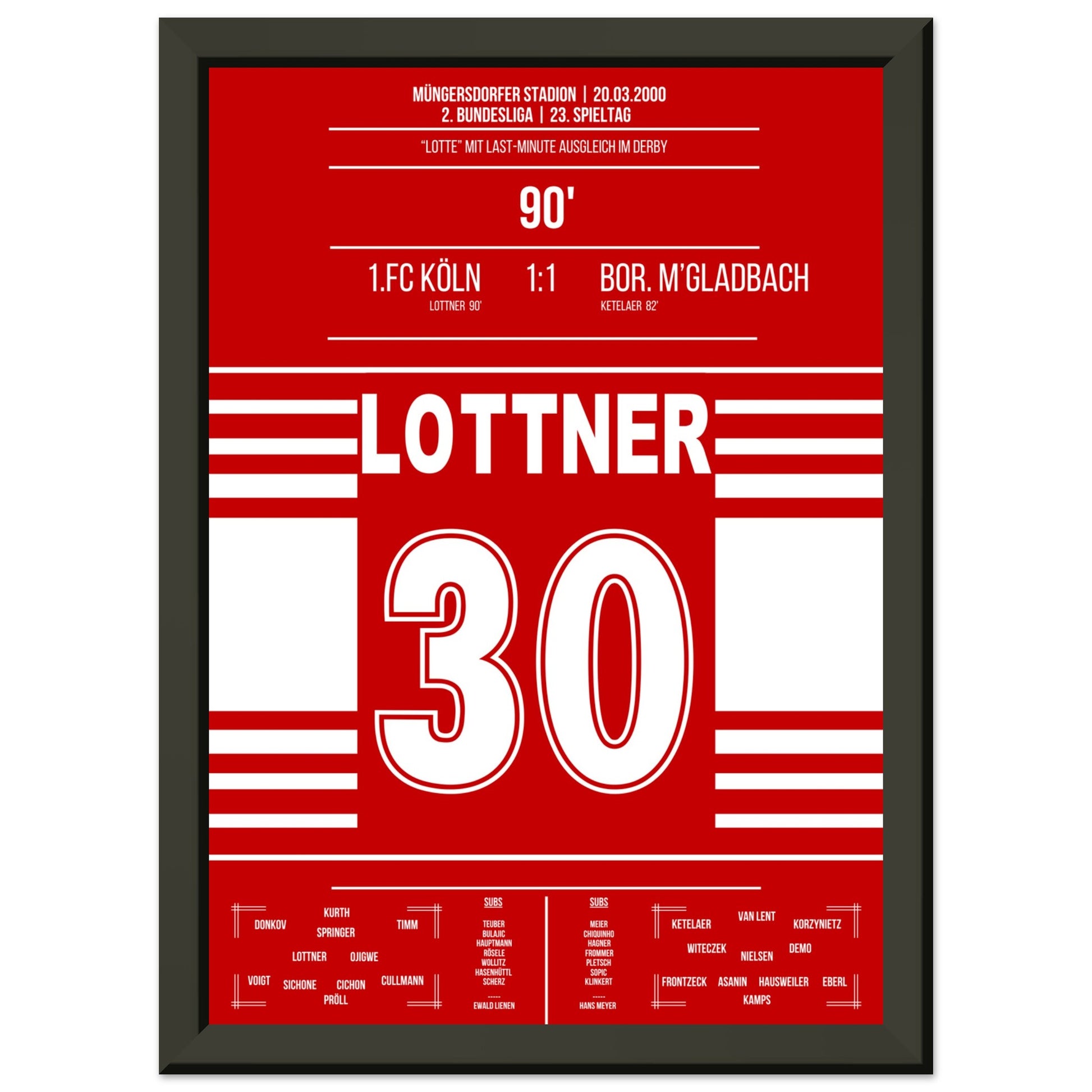 Lottner's Ausgleich in der 90. im Derby gegen Gladbach in 2000 A4-21x29.7-cm-8x12-Schwarzer-Aluminiumrahmen