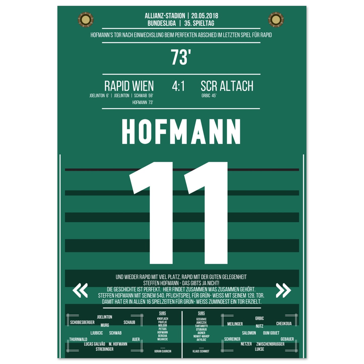 Hofmann's perfekter Abschied im letzten Spiel für Rapid