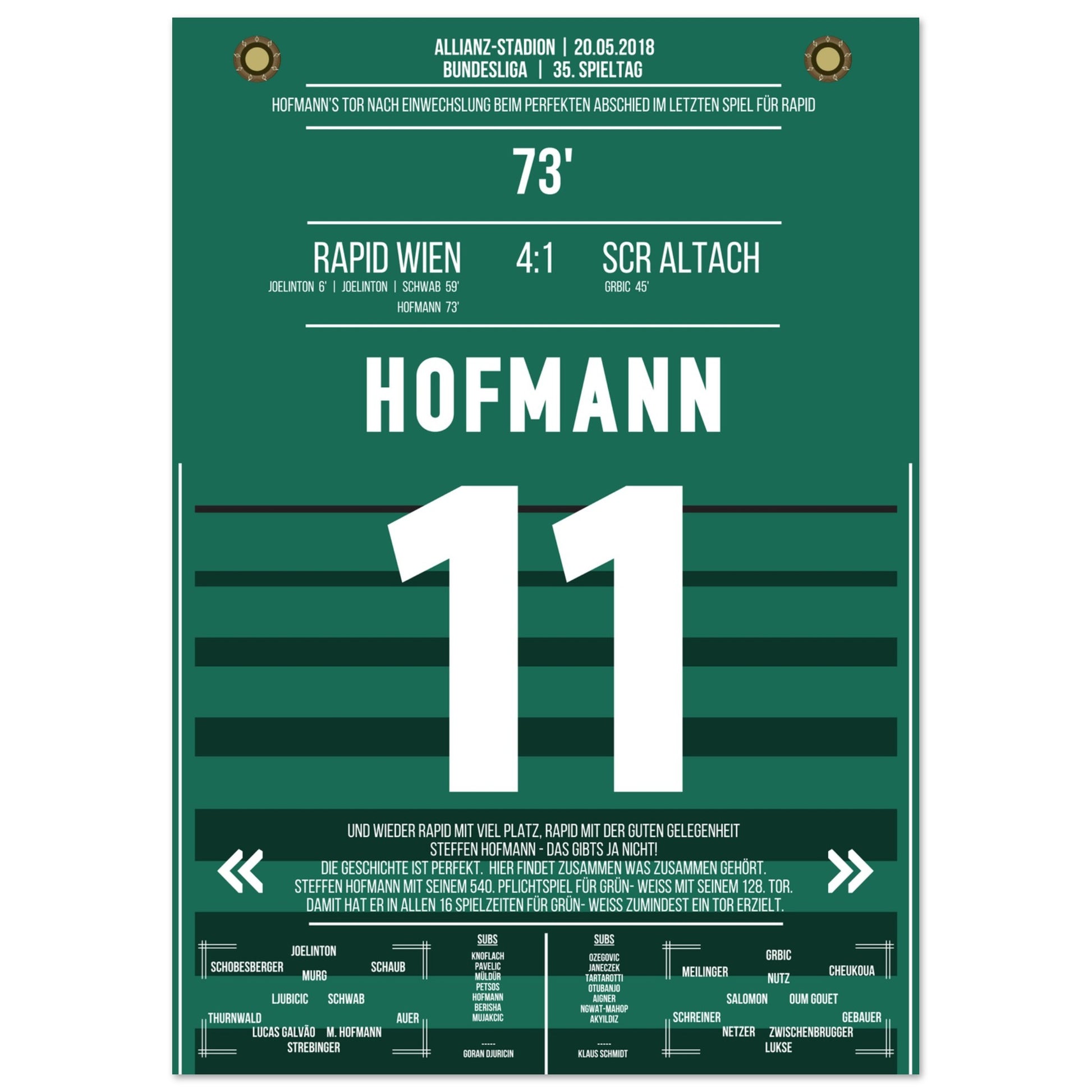 Hofmann's perfekter Abschied im letzten Spiel für Rapid A4-21x29.7-cm-8x12-Ohne-Rahmen