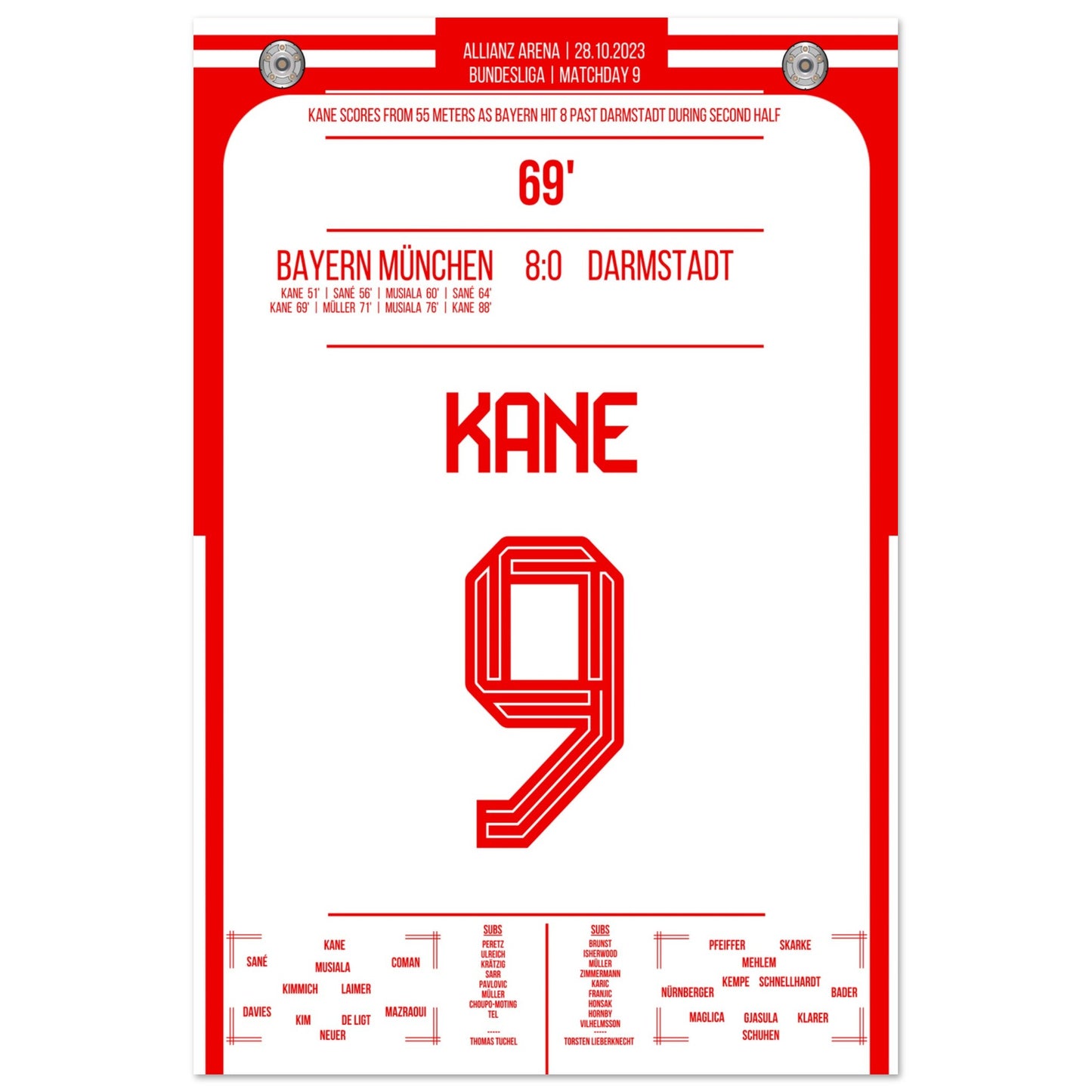 Kane's Traumtor aus 55 Metern bei 8-0 Sieg gegen Darmstadt 60x90-cm-24x36-Ohne-Rahmen