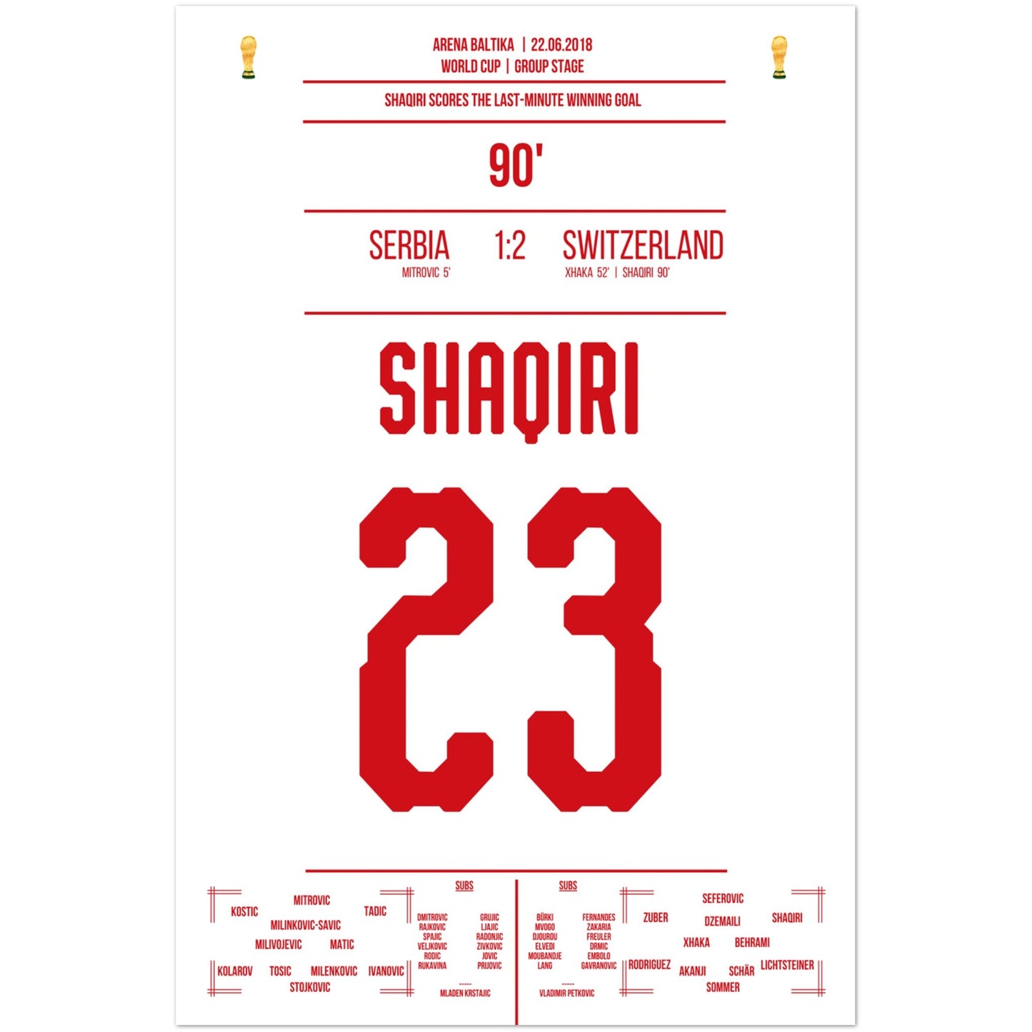 Shaqiri's Last-Minute Siegtreffer gegen Serbien bei der WM 2018 60x90-cm-24x36-Ohne-Rahmen