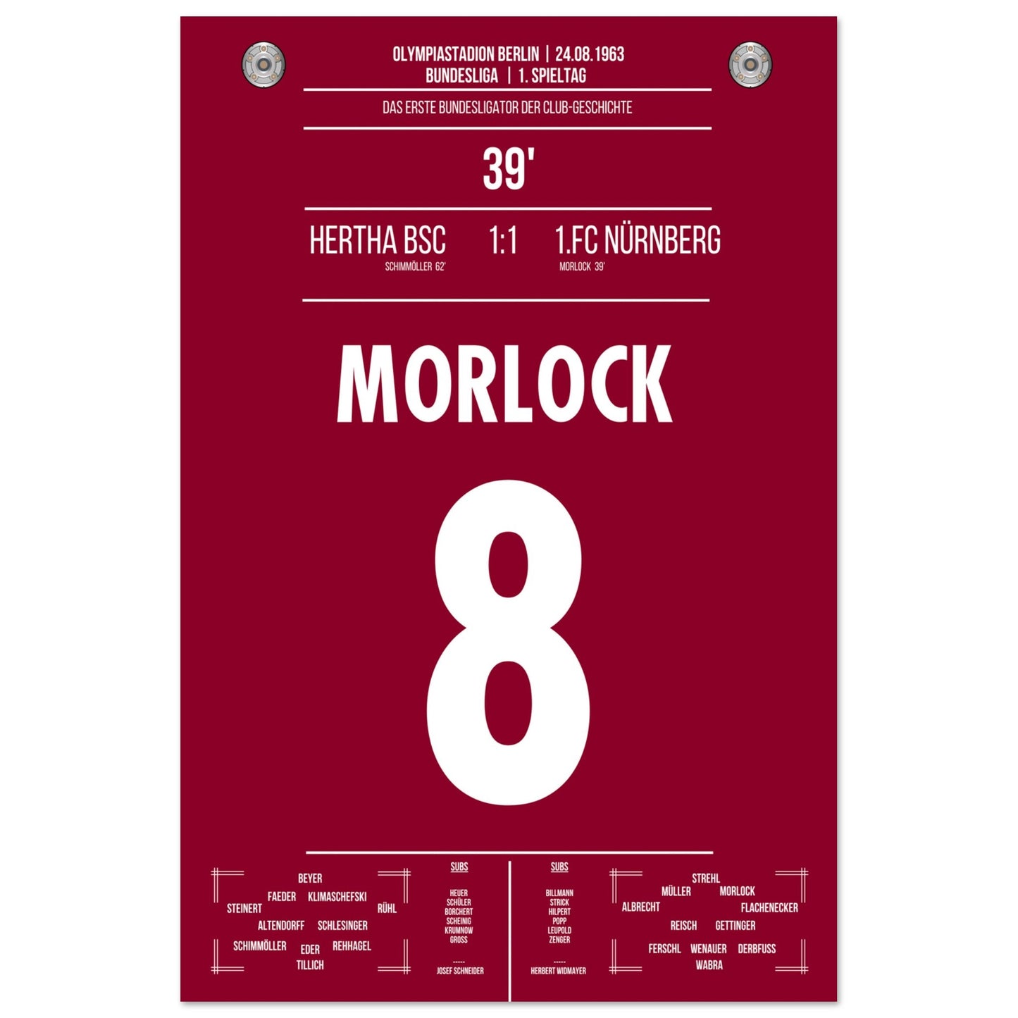 Morlock erzielt das erste Bundesliga-Tor des FCN in 1963 60x90-cm-24x36-Ohne-Rahmen