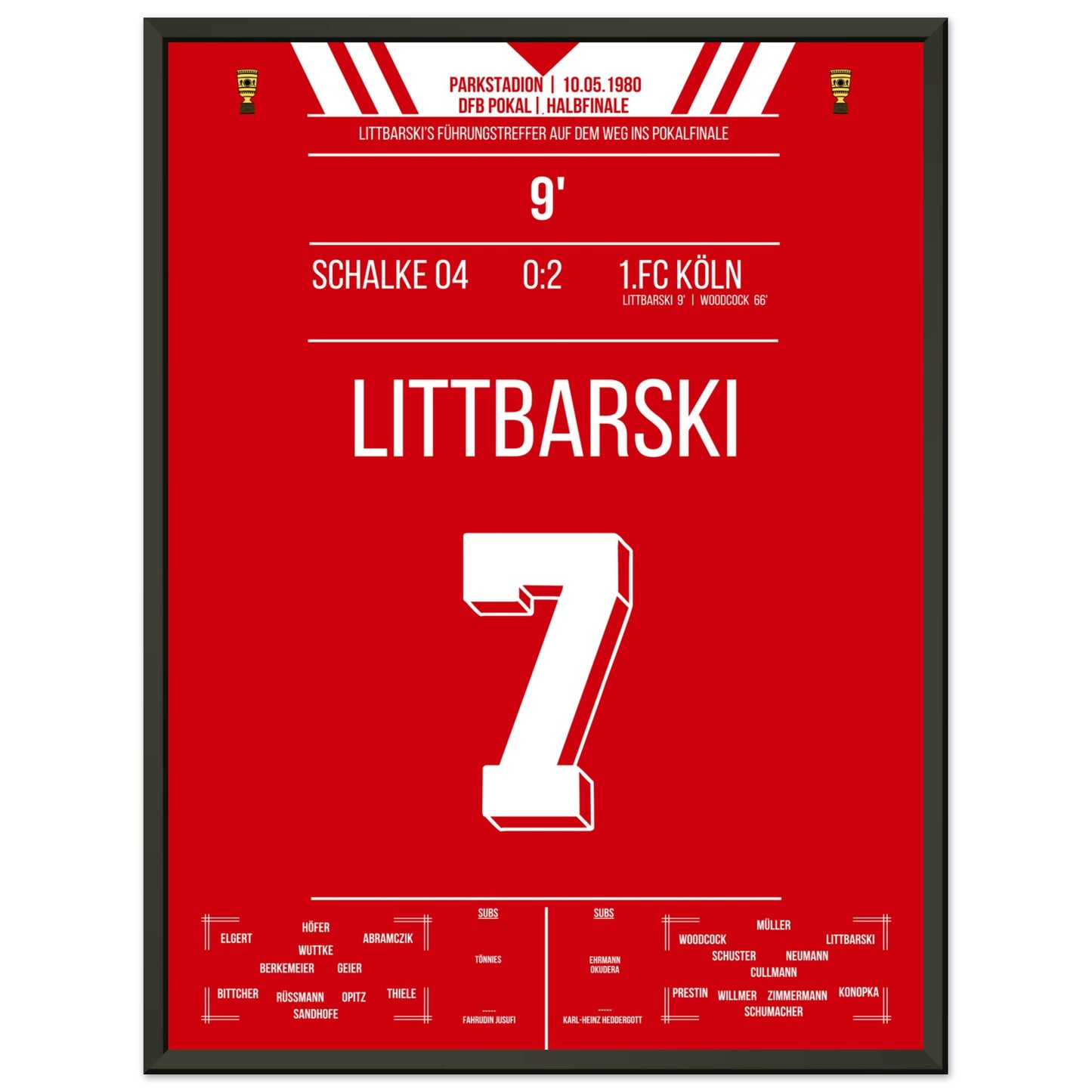 Littbarski's Führungstreffer im Pokalhalbfinale gegen Schalke 1980 45x60-cm-18x24-Schwarzer-Aluminiumrahmen