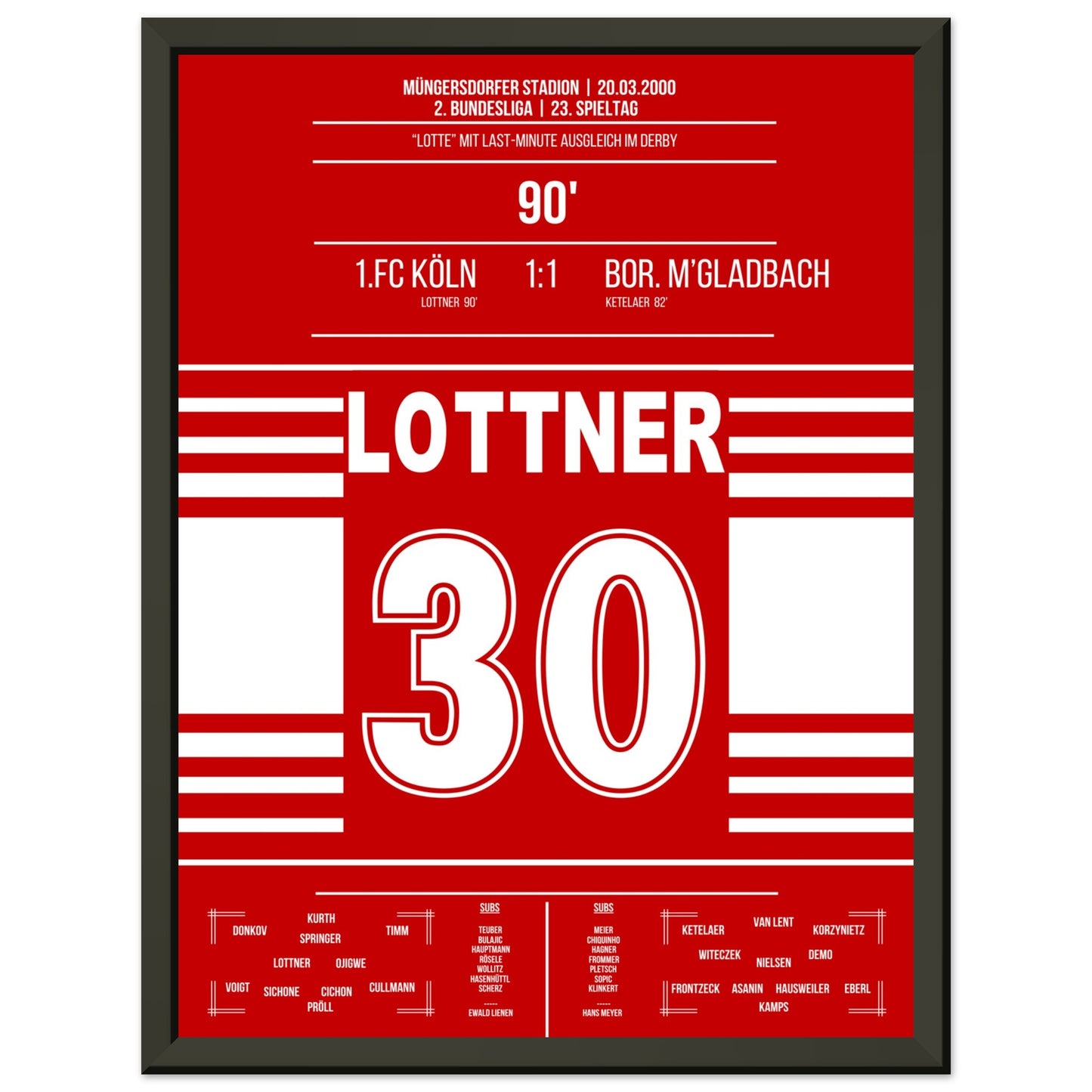 Lottner's Ausgleich in der 90. im Derby gegen Gladbach in 2000 30x40-cm-12x16-Schwarzer-Aluminiumrahmen