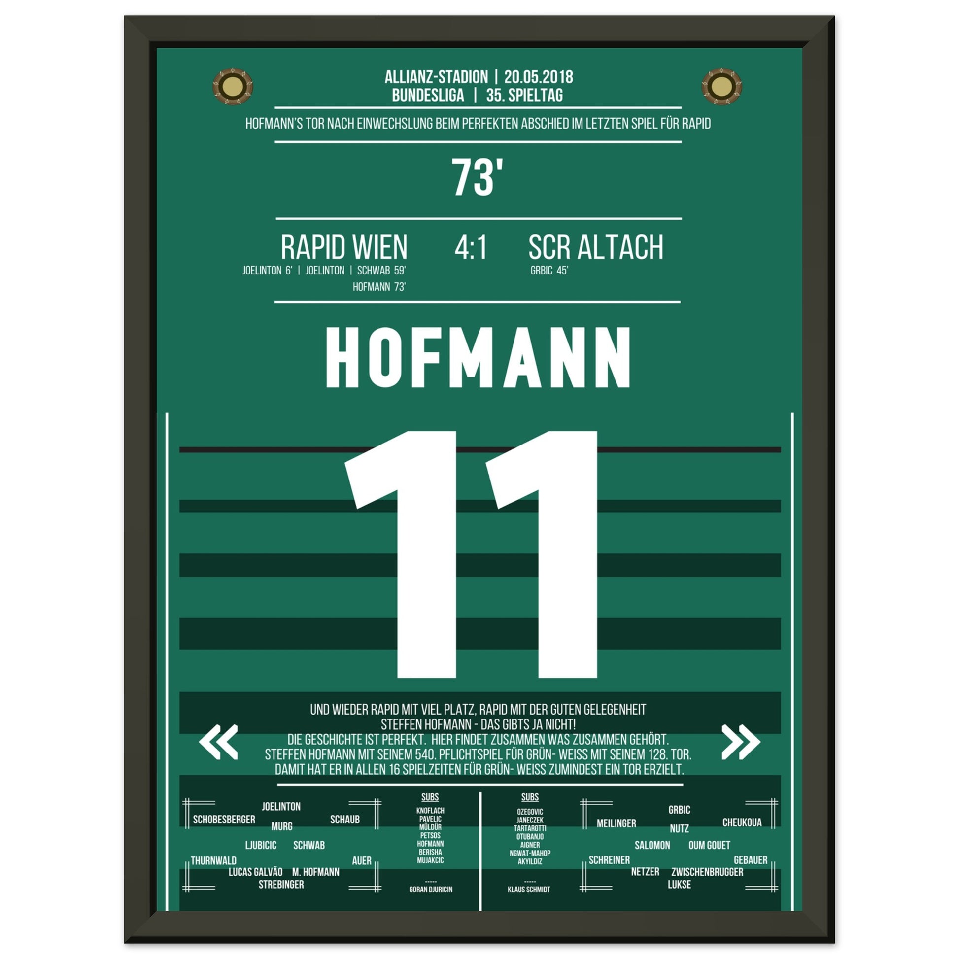 Hofmann's perfekter Abschied im letzten Spiel für Rapid 30x40-cm-12x16-Schwarzer-Aluminiumrahmen