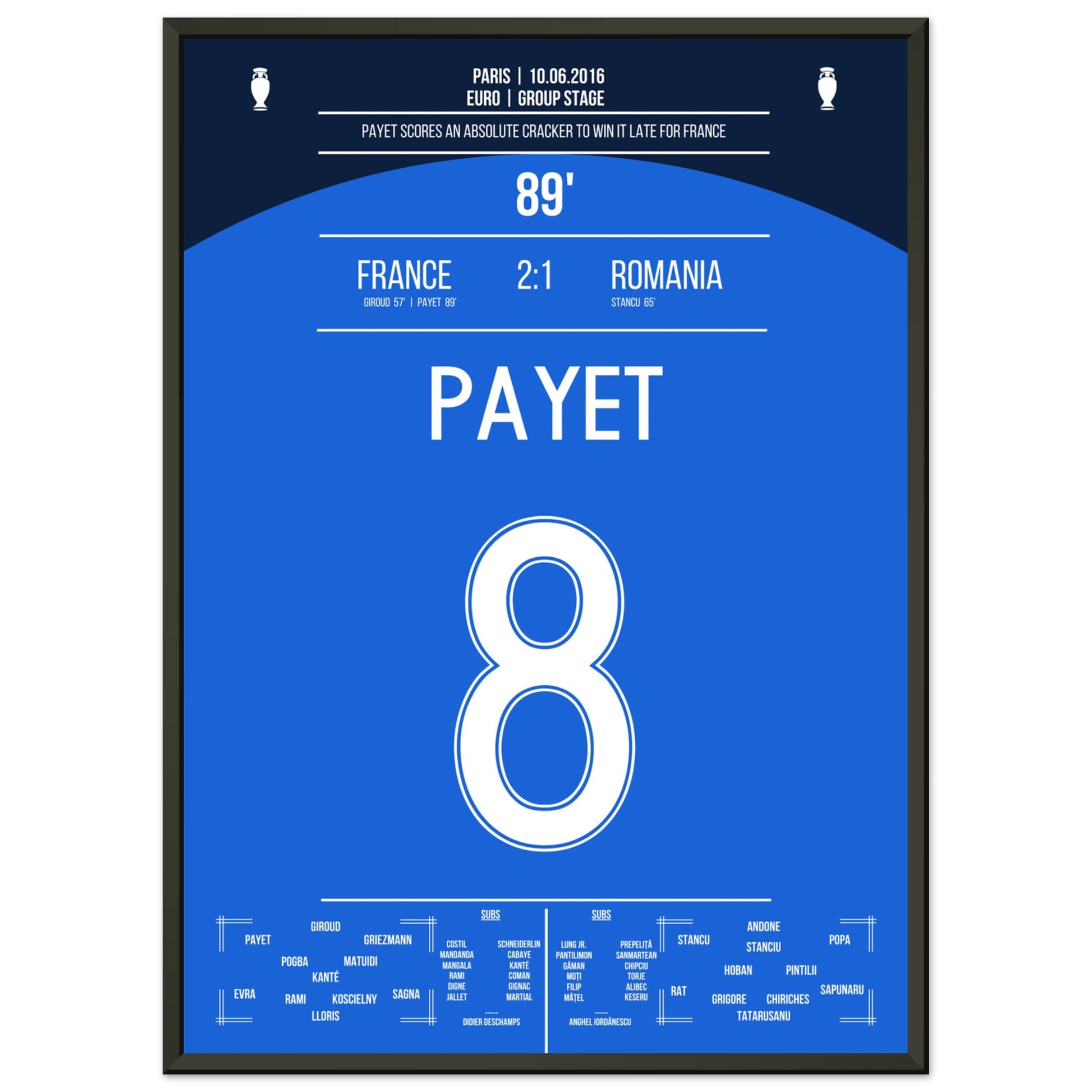 Payet's Traumtor zum Sieg gegen Rumänien bei der Euro 2016 50x70-cm-20x28-Schwarzer-Aluminiumrahmen
