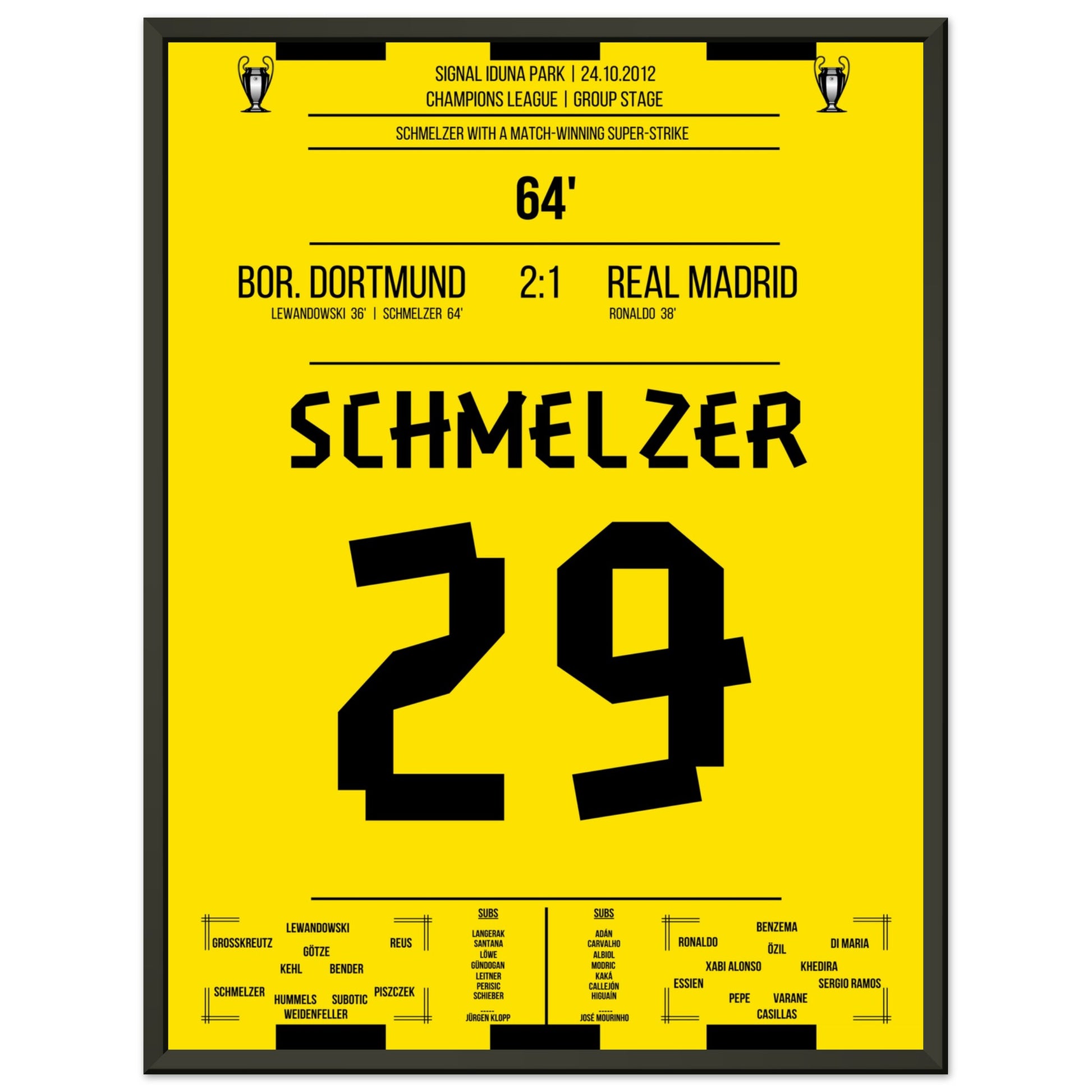 Schmelzer's linke Klebe gegen Real in der Champions League 2012 45x60-cm-18x24-Schwarzer-Aluminiumrahmen
