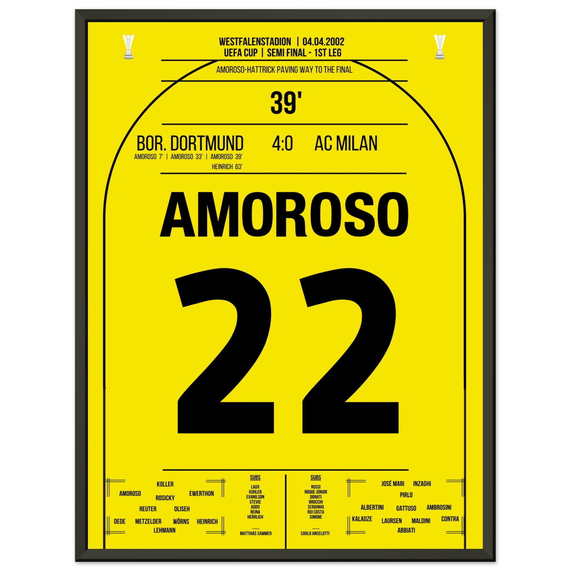 Amoroso Hattrick im Halbfinale gegen Milan 2002 45x60-cm-18x24-Schwarzer-Aluminiumrahmen