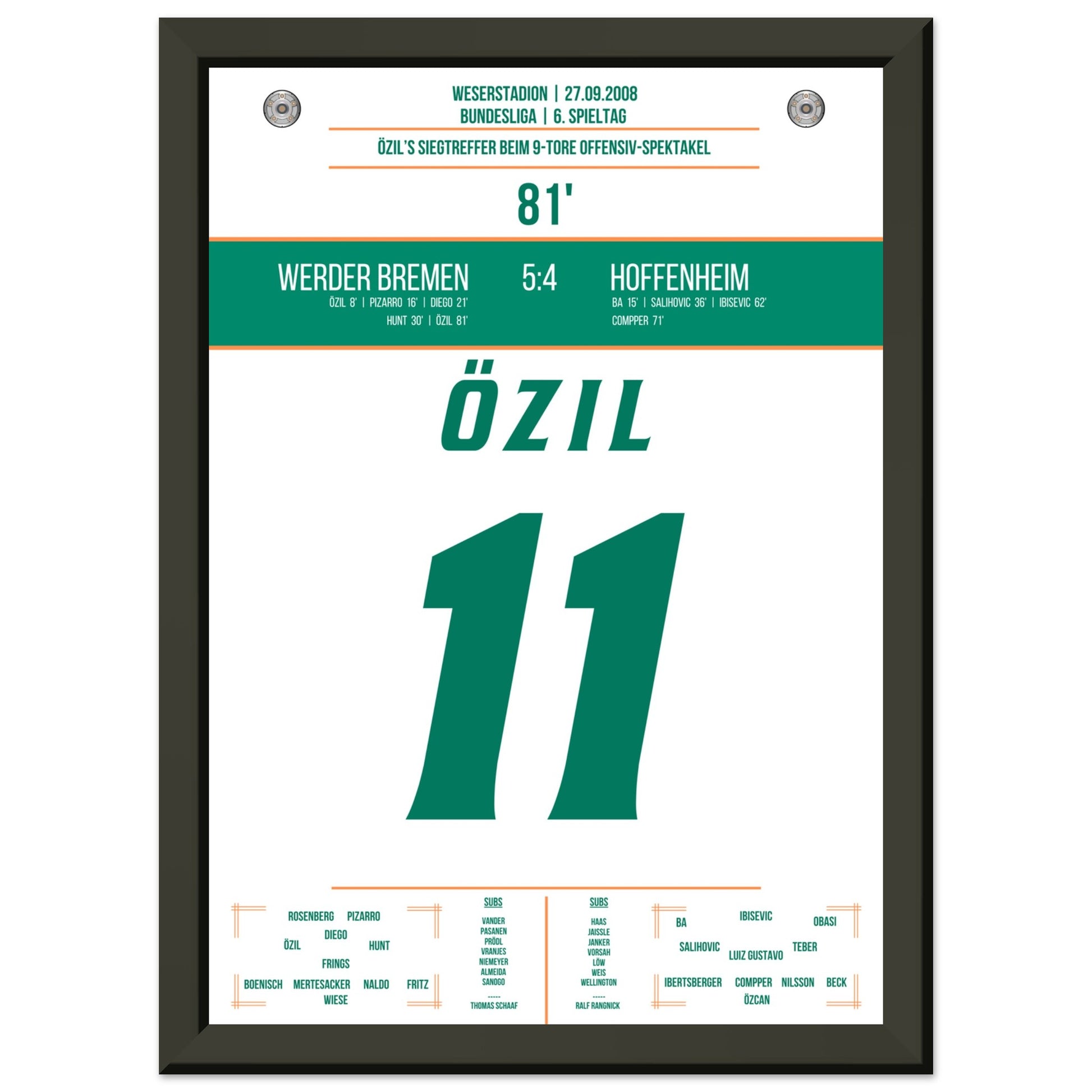 Özil's Siegtreffer bei 9-Tore Spektakel gegen Hoffenheim A4-21x29.7-cm-8x12-Schwarzer-Aluminiumrahmen