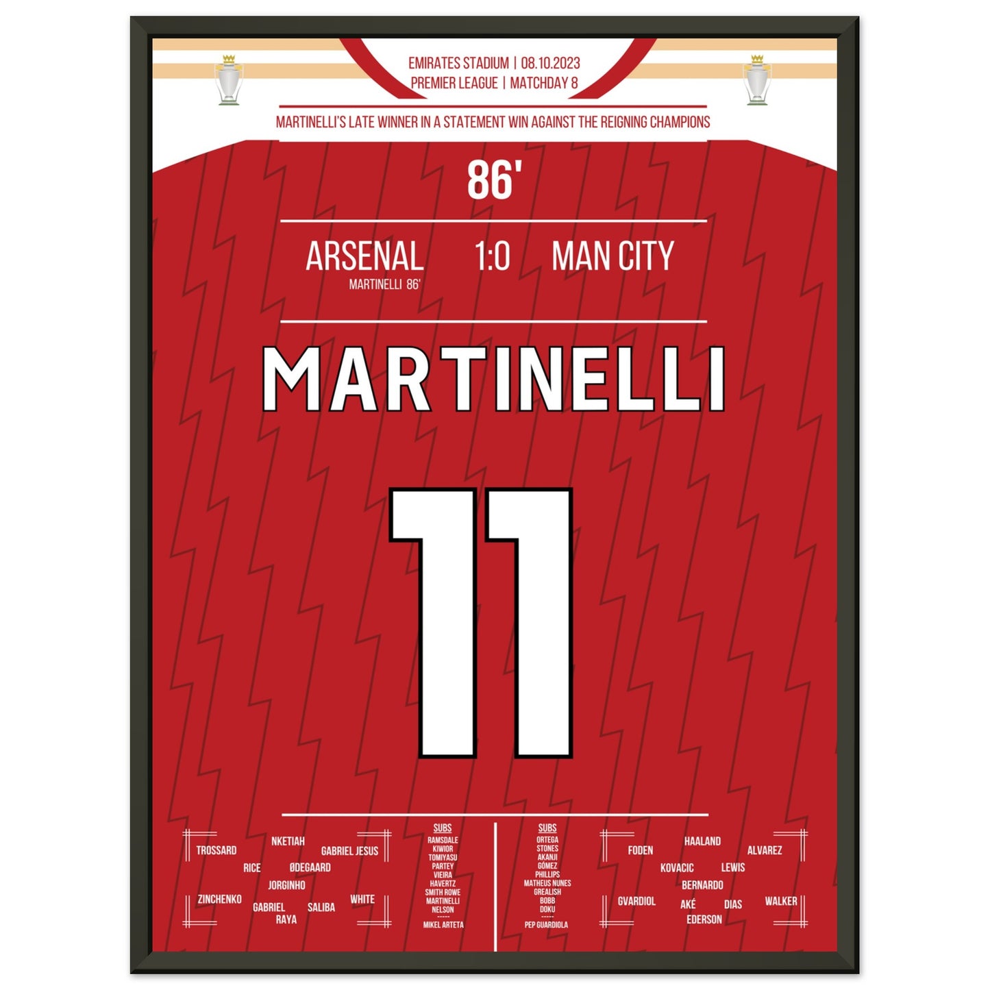Martinelli's später Siegtreffer gegen Man City 45x60-cm-18x24-Schwarzer-Aluminiumrahmen