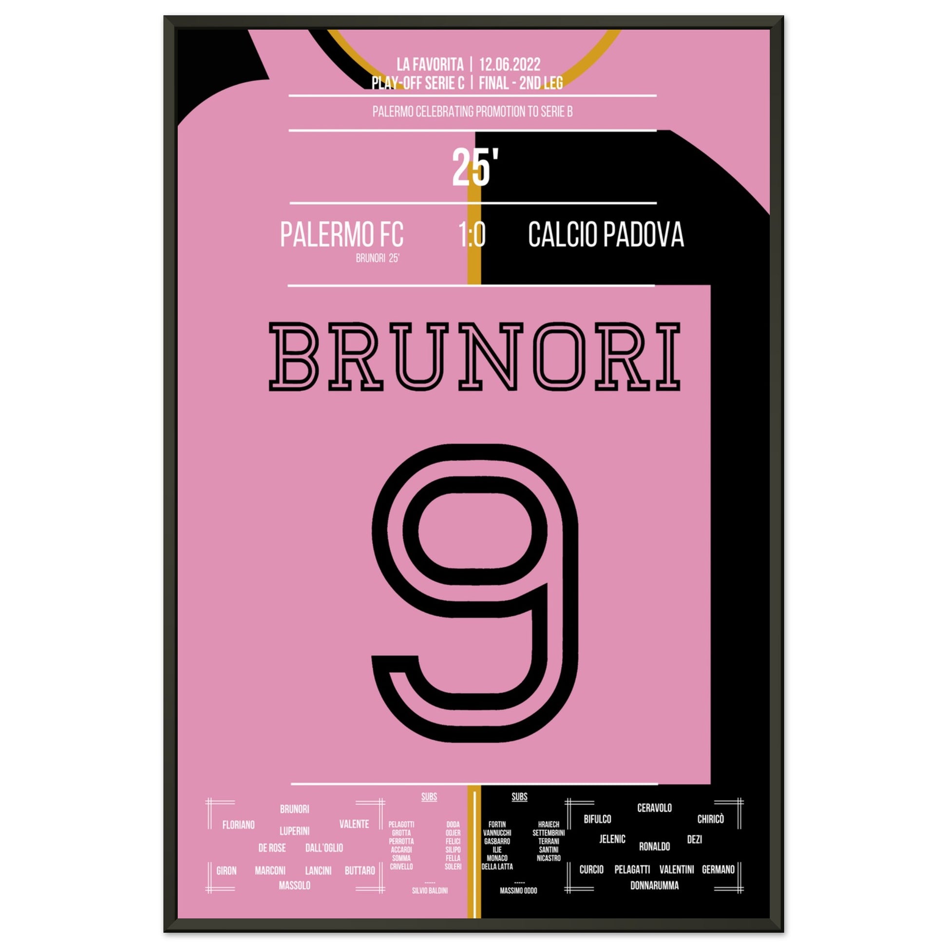 Brunori's Tor bei Palermo's Rückkehr in die Serie B 60x90-cm-24x36-Schwarzer-Aluminiumrahmen