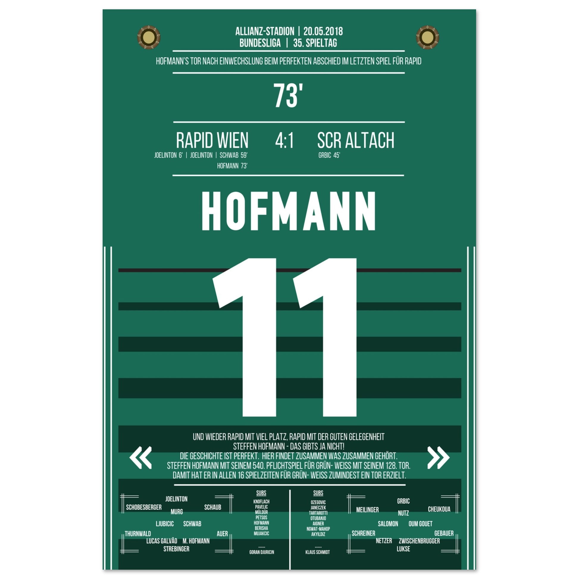 Hofmann's perfekter Abschied im letzten Spiel für Rapid 60x90-cm-24x36-Ohne-Rahmen