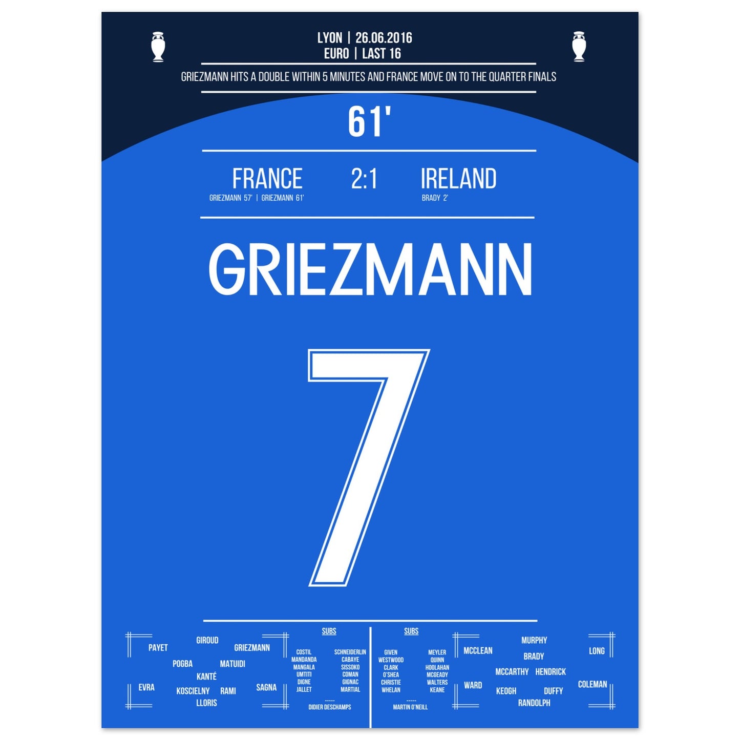 Griezmann's Doppelpack gegen Irland bei der Euro 2016 45x60-cm-18x24-Ohne-Rahmen