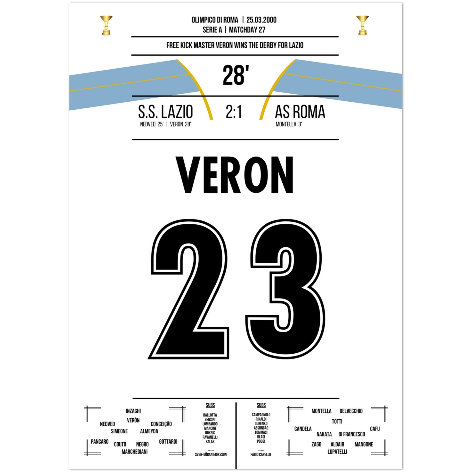 Veron's Freistosstor beim Derbysieg gegen die Roma 50x70-cm-20x28-Ohne-Rahmen