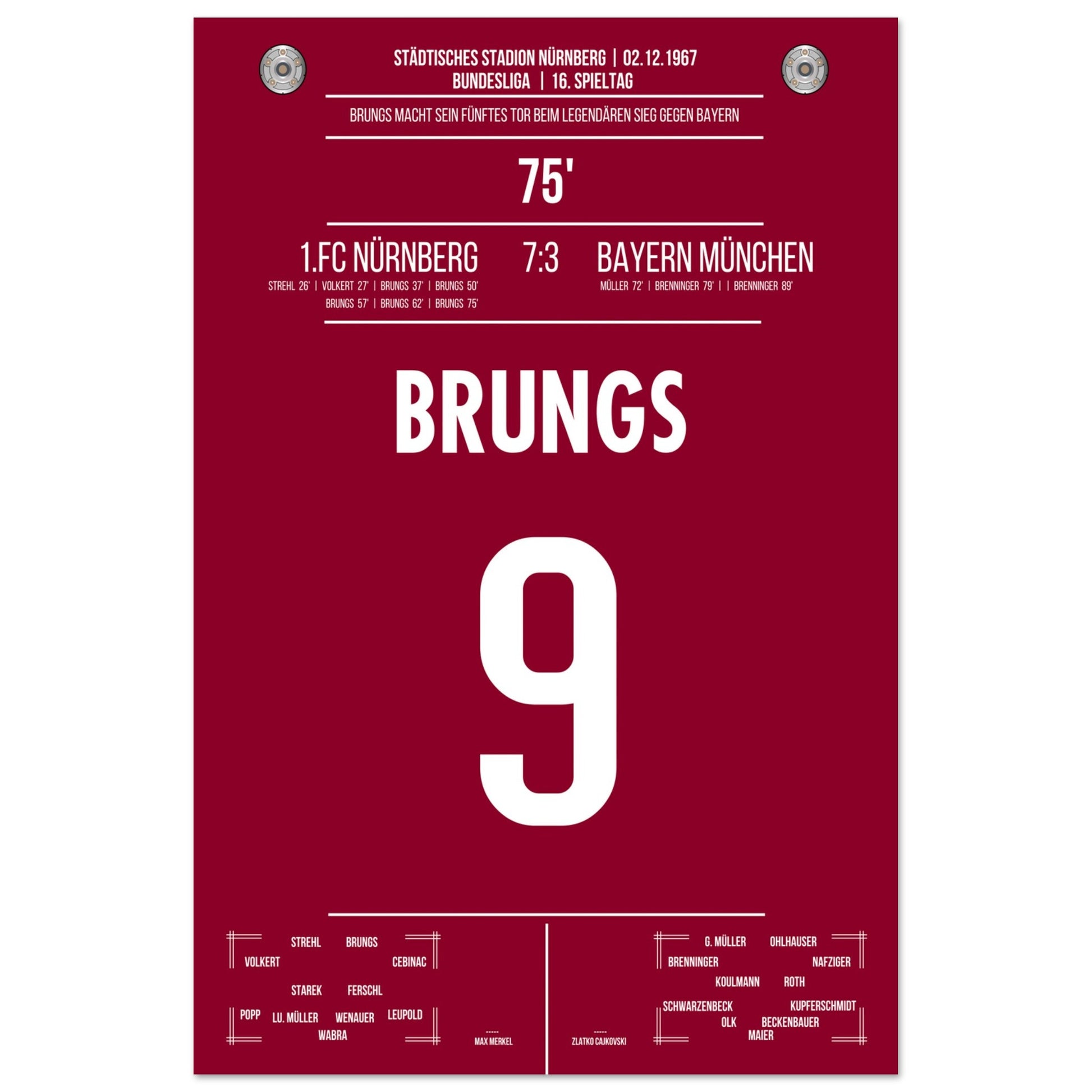 Brungs 5er-Pack beim legendären Sieg gegen Bayern 1967 60x90-cm-24x36-Ohne-Rahmen