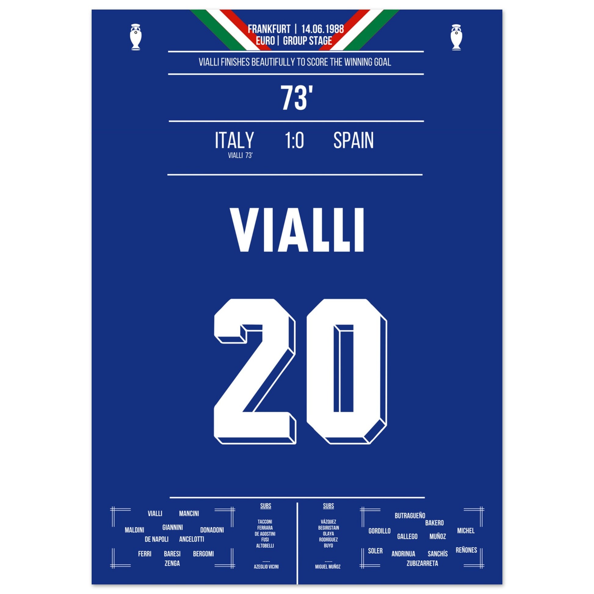 Vialli's Siegtor gegen Spanien bei der Euro 1988 50x70-cm-20x28-Ohne-Rahmen