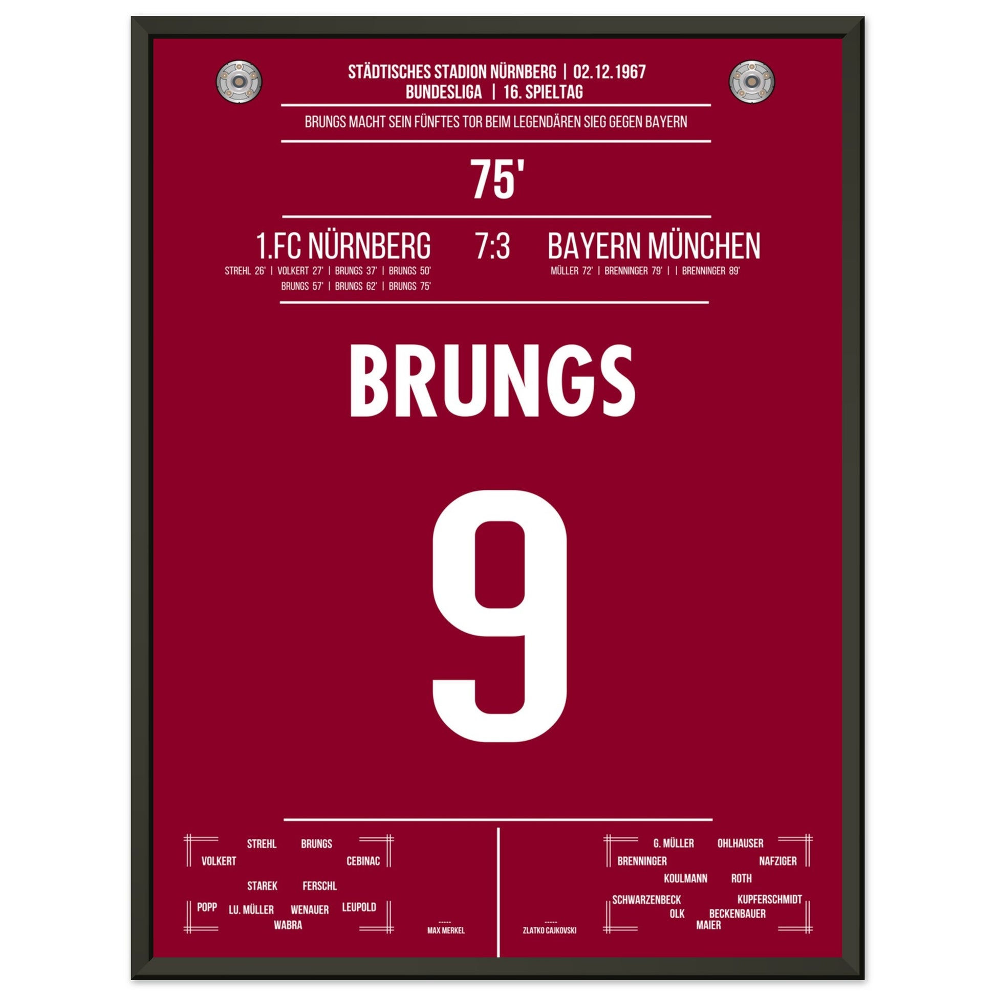 Brungs 5er-Pack beim legendären Sieg gegen Bayern 1967 45x60-cm-18x24-Schwarzer-Aluminiumrahmen