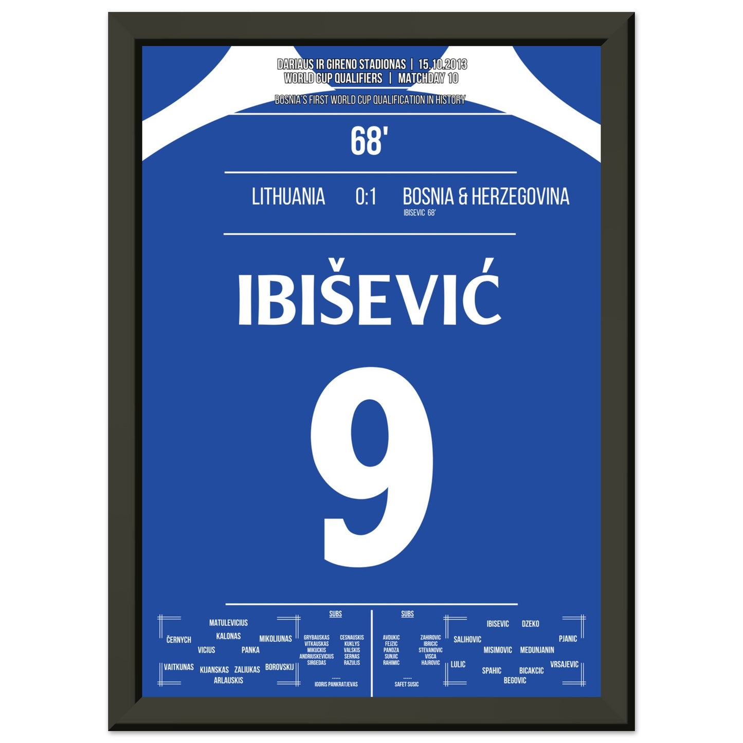 Ibisevic schießt Bosnien zur ersten WM-Teilnahme in der Geschichte A4-21x29.7-cm-8x12-Schwarzer-Aluminiumrahmen