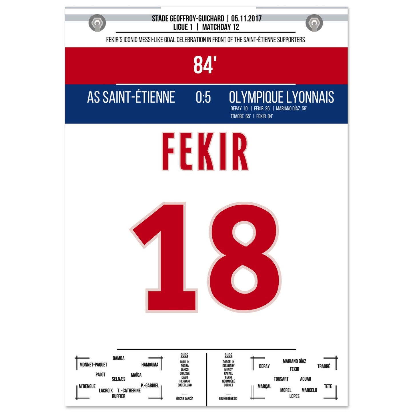 Fekir's Torjubel gegen Saint-Etienne in 2017 A4-21x29.7-cm-8x12-Ohne-Rahmen