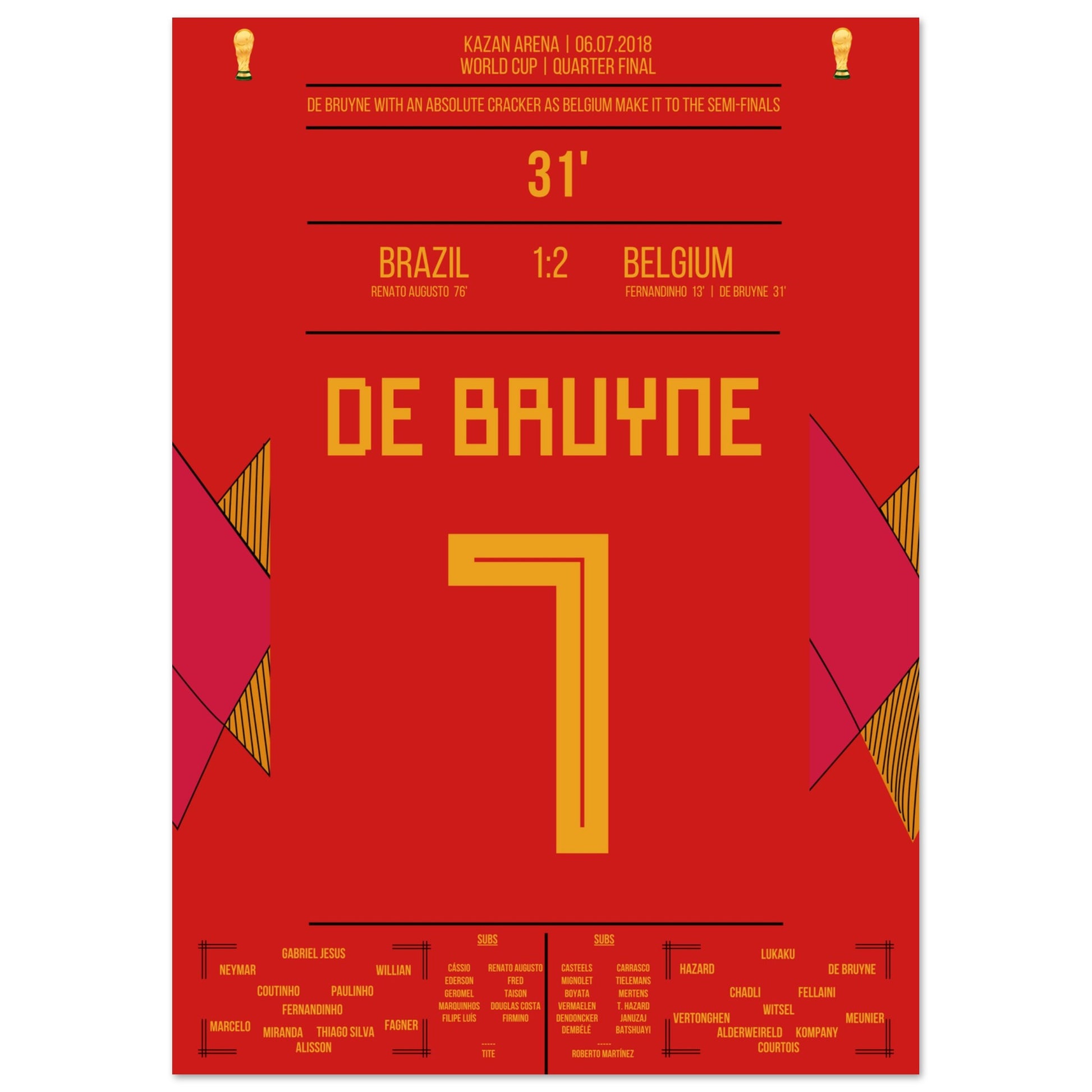 De Bruyne's Hammer-Tor bei der WM 2018 gegen Brasilien A4-21x29.7-cm-8x12-Ohne-Rahmen