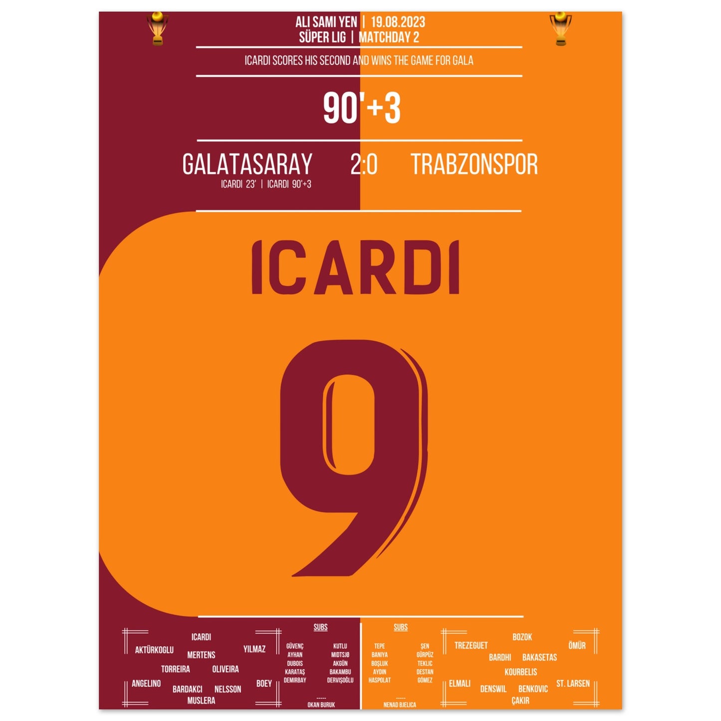 Icardi-Doppelpack gegen Trabzonspor Saison 2023/24 45x60-cm-18x24-Ohne-Rahmen