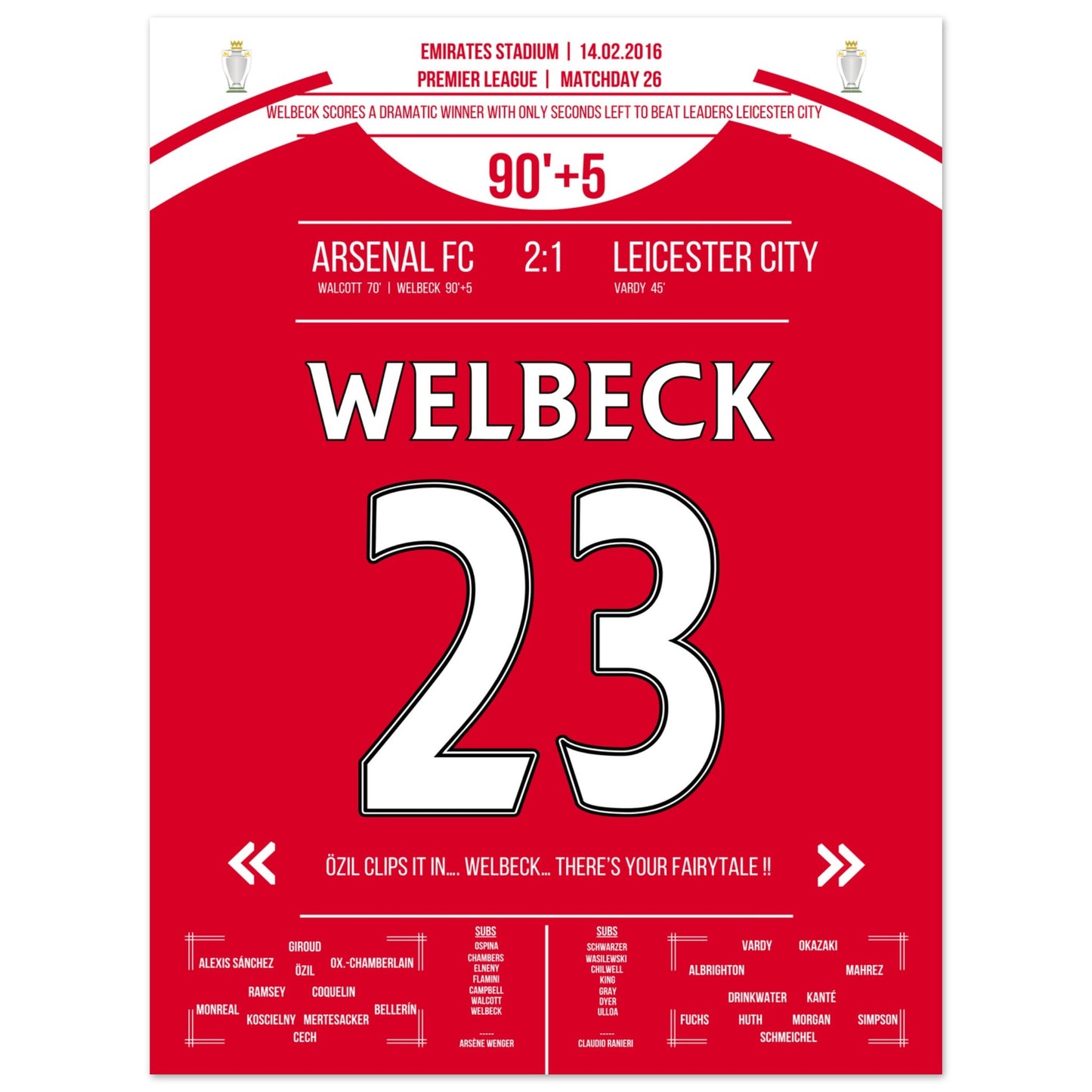 Welbeck's Siegtreffer in letzter Sekunde gegen Leicester in 2016 45x60-cm-18x24-Ohne-Rahmen