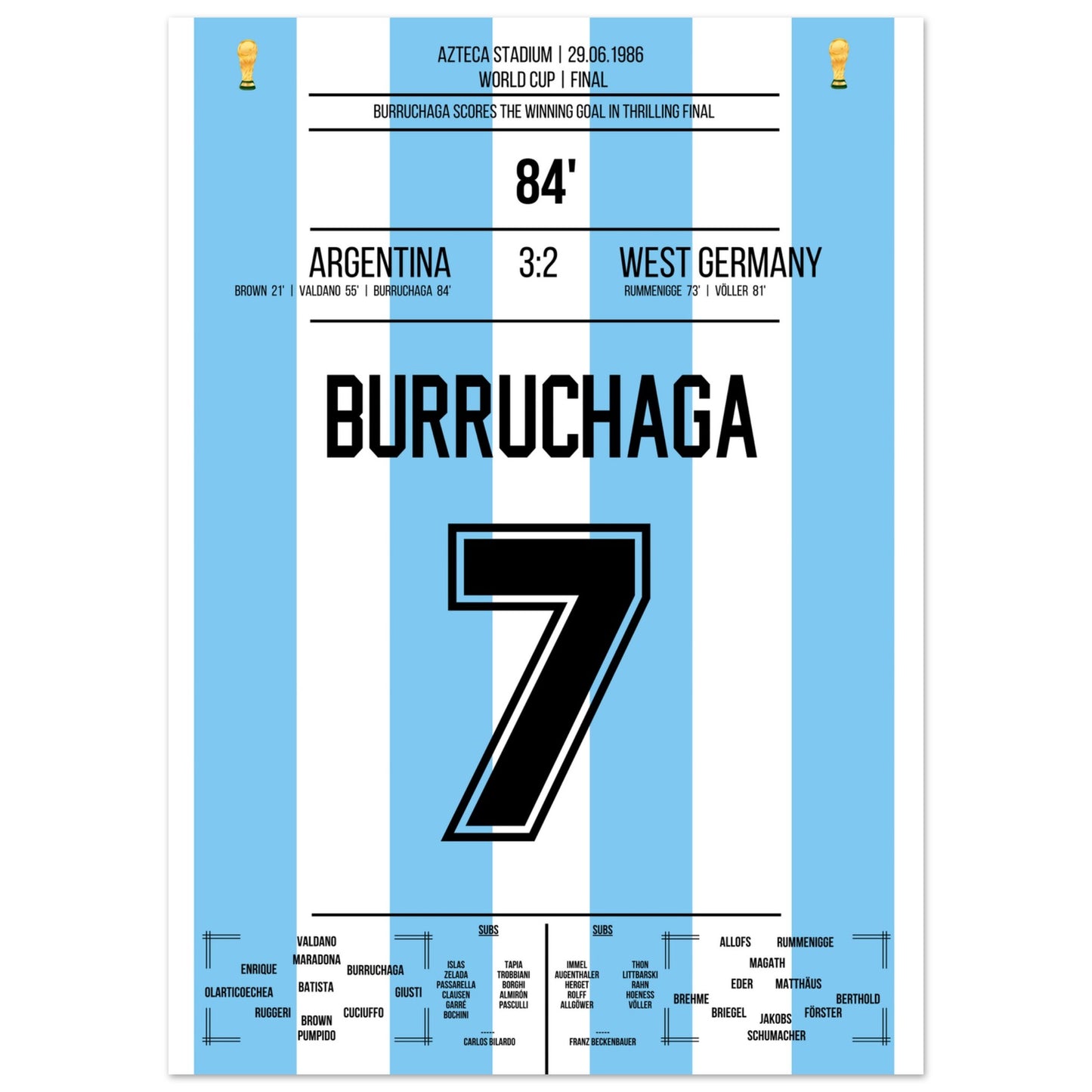Burruchaga's Siegtreffer im WM Finale 1986 50x70-cm-20x28-Ohne-Rahmen
