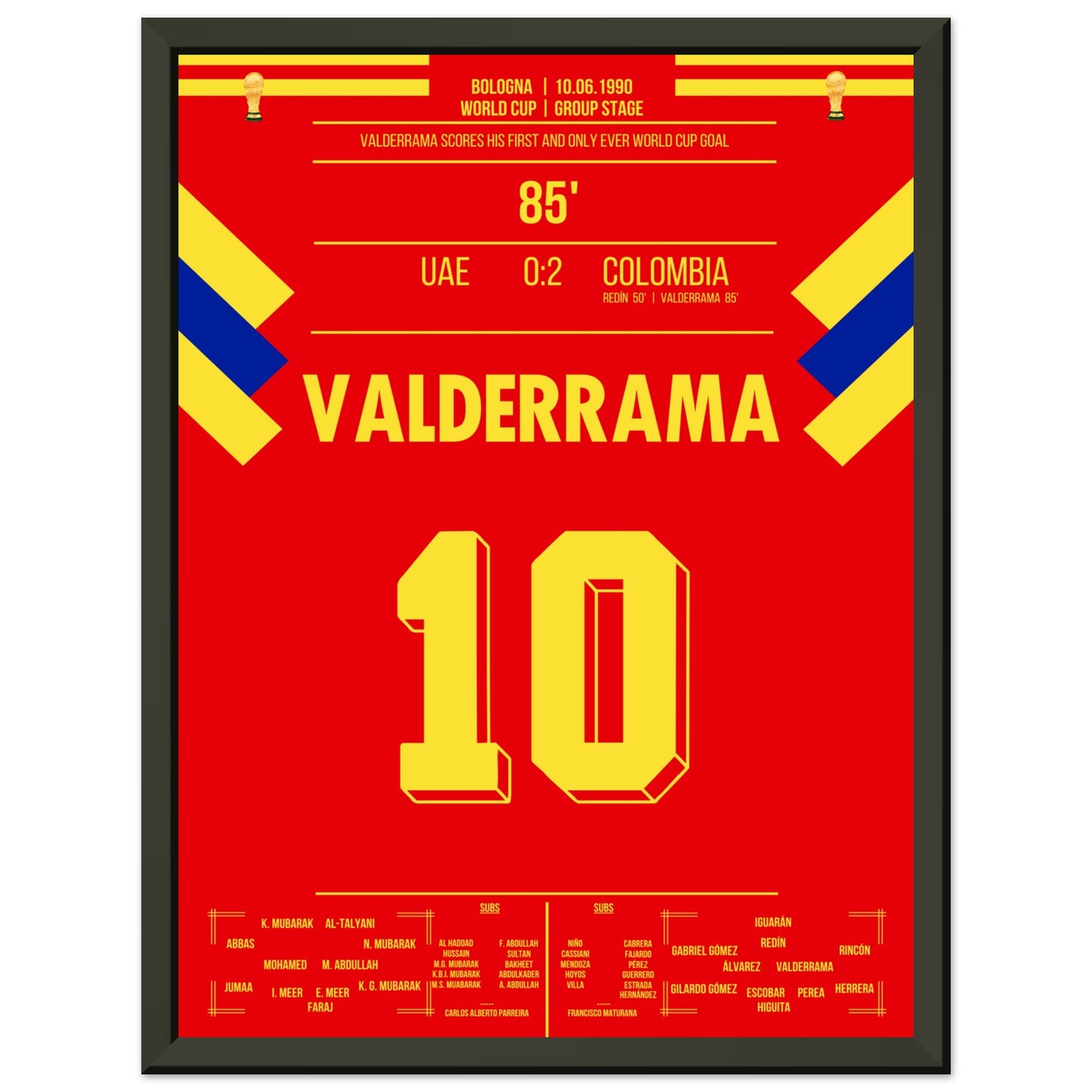 Valderrama's Tor bei der WM 1990 "El Pibe" 30x40-cm-12x16-Schwarzer-Aluminiumrahmen
