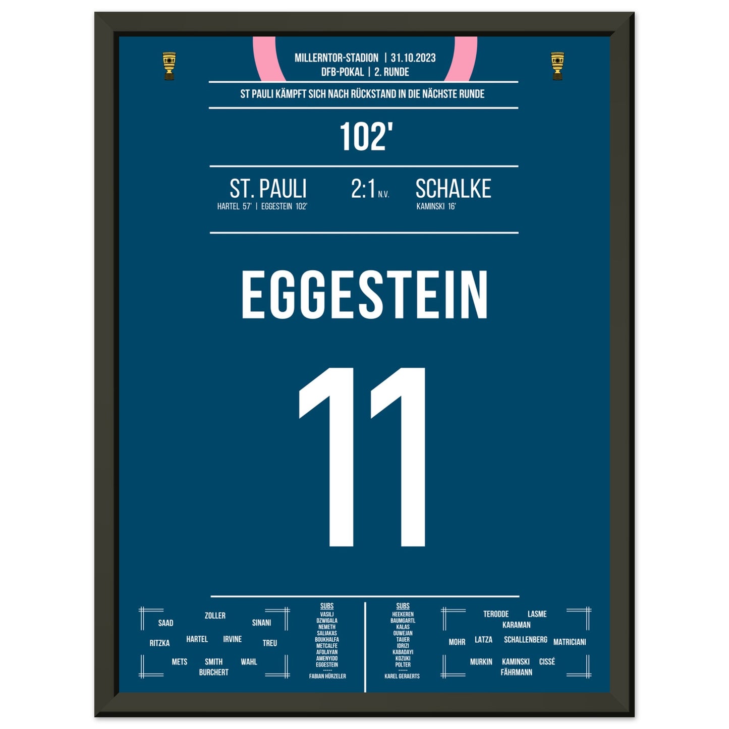 Eggestein's Kopfballtor gegen Schalke im Pokal 2023 30x40-cm-12x16-Schwarzer-Aluminiumrahmen