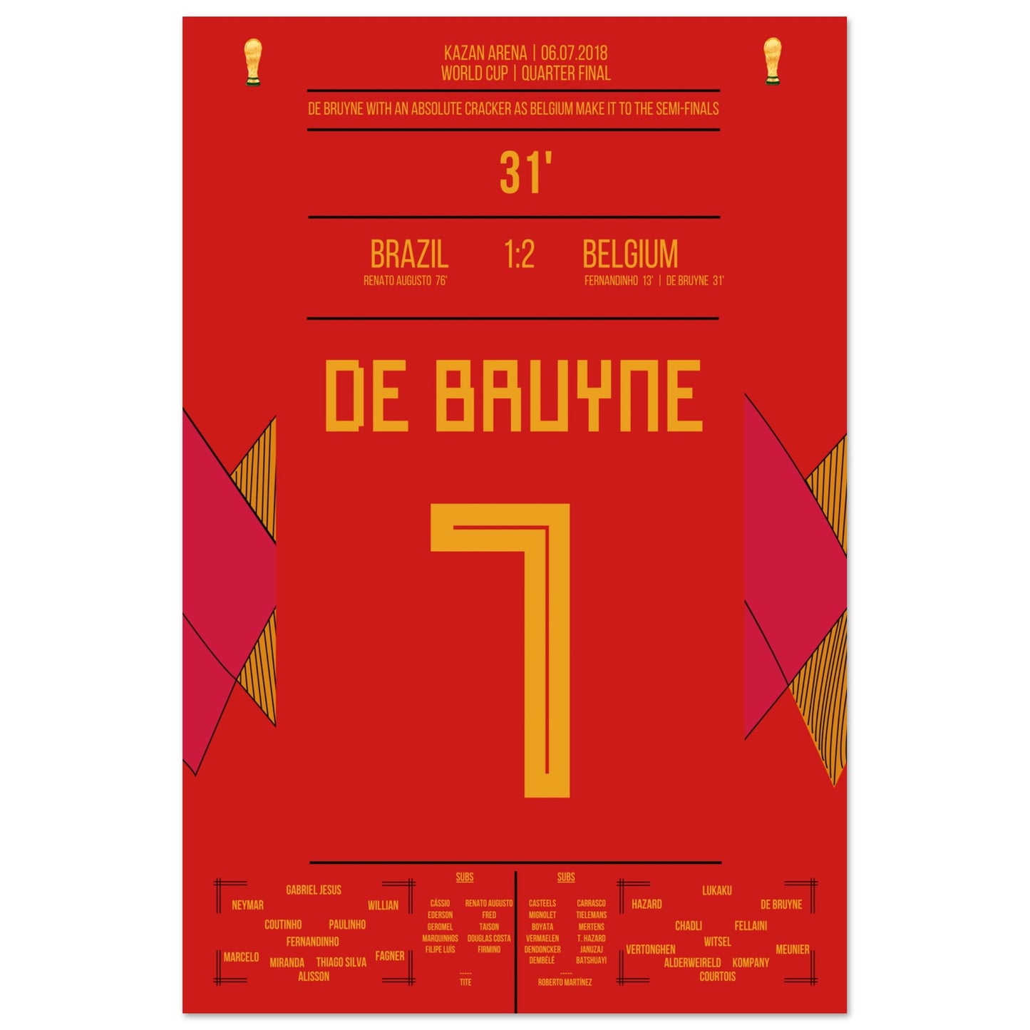 De Bruyne's Hammer-Tor bei der WM 2018 gegen Brasilien 60x90-cm-24x36-Ohne-Rahmen