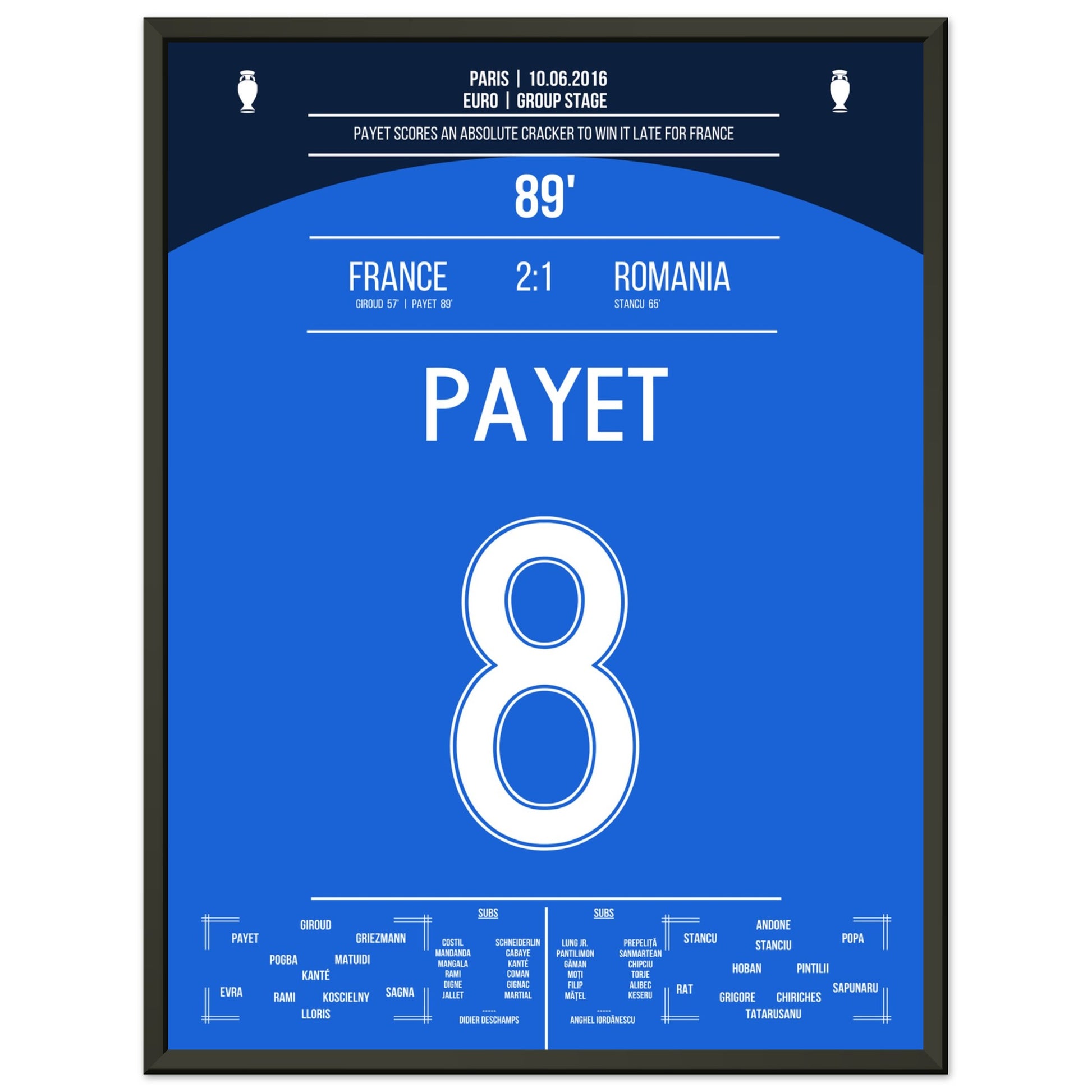 Payet's Traumtor zum Sieg gegen Rumänien bei der Euro 2016 45x60-cm-18x24-Schwarzer-Aluminiumrahmen