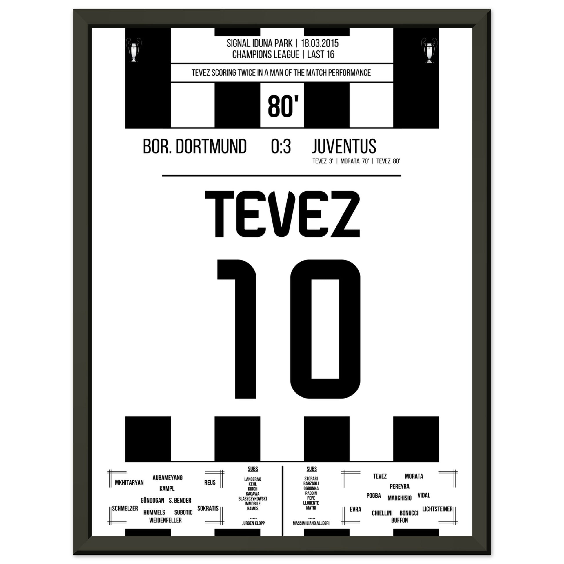 Tevez' Doppelpack gegen Dortmund im CL Achtelfinale 2015 30x40-cm-12x16-Schwarzer-Aluminiumrahmen