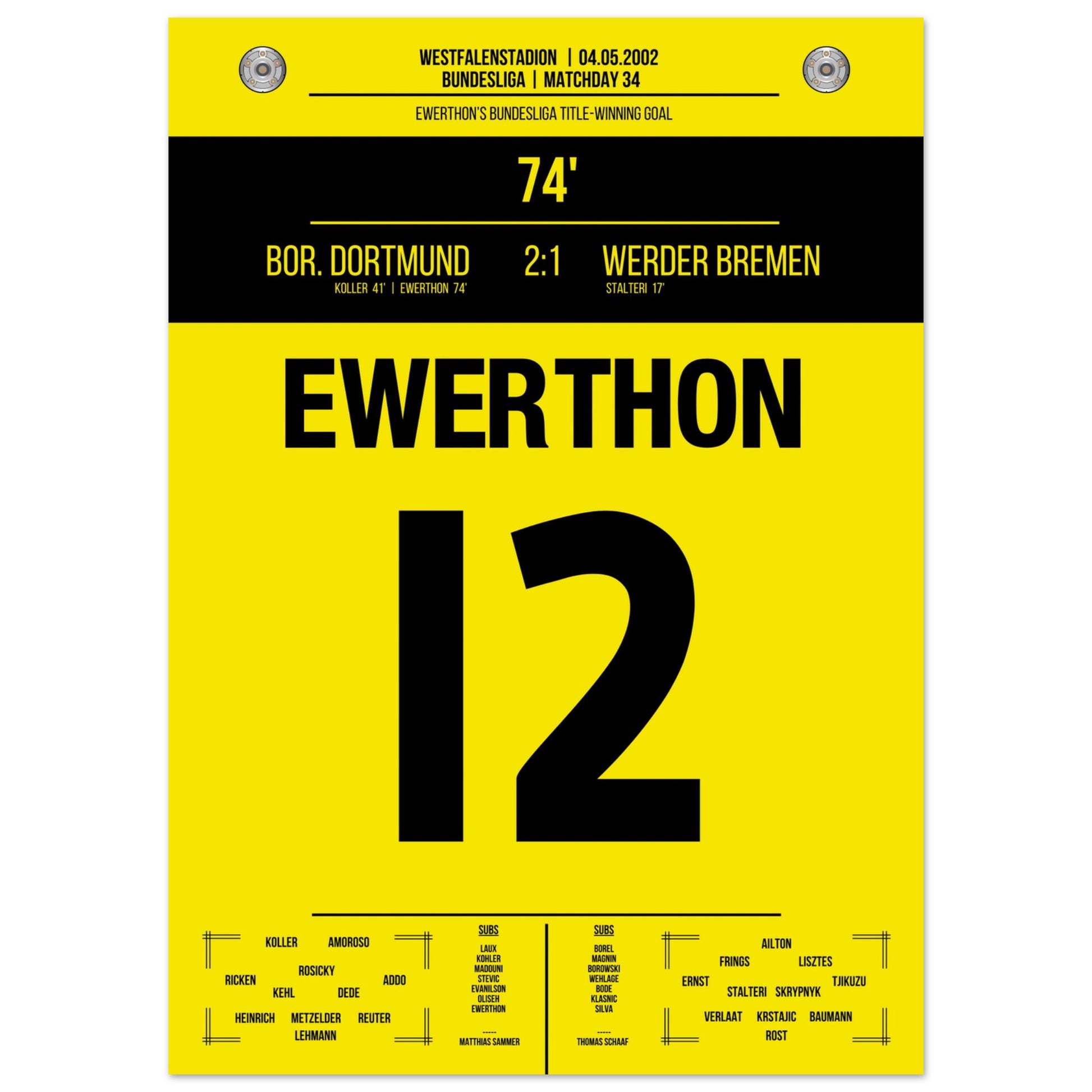 Ewerthon's Tor zu Dortmunds Meisterschaft 2002 50x70-cm-20x28-Ohne-Rahmen