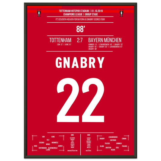4-Tore-Gnabry gegen Tottenham 2019 50x70-cm-20x28-Schwarzer-Aluminiumrahmen