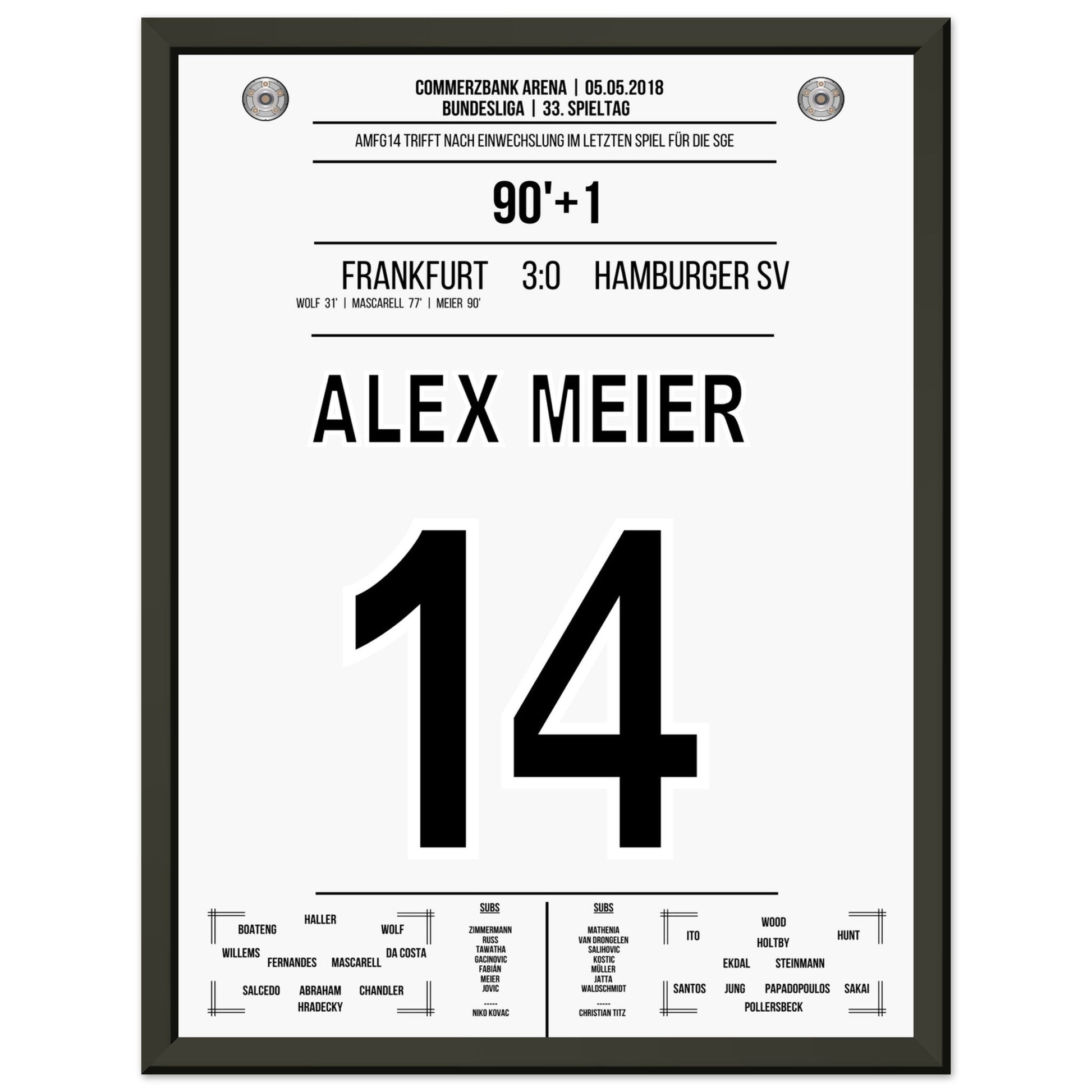 Alex Meier's letztes Tor zum Abschied in 2018 30x40-cm-12x16-Schwarzer-Aluminiumrahmen