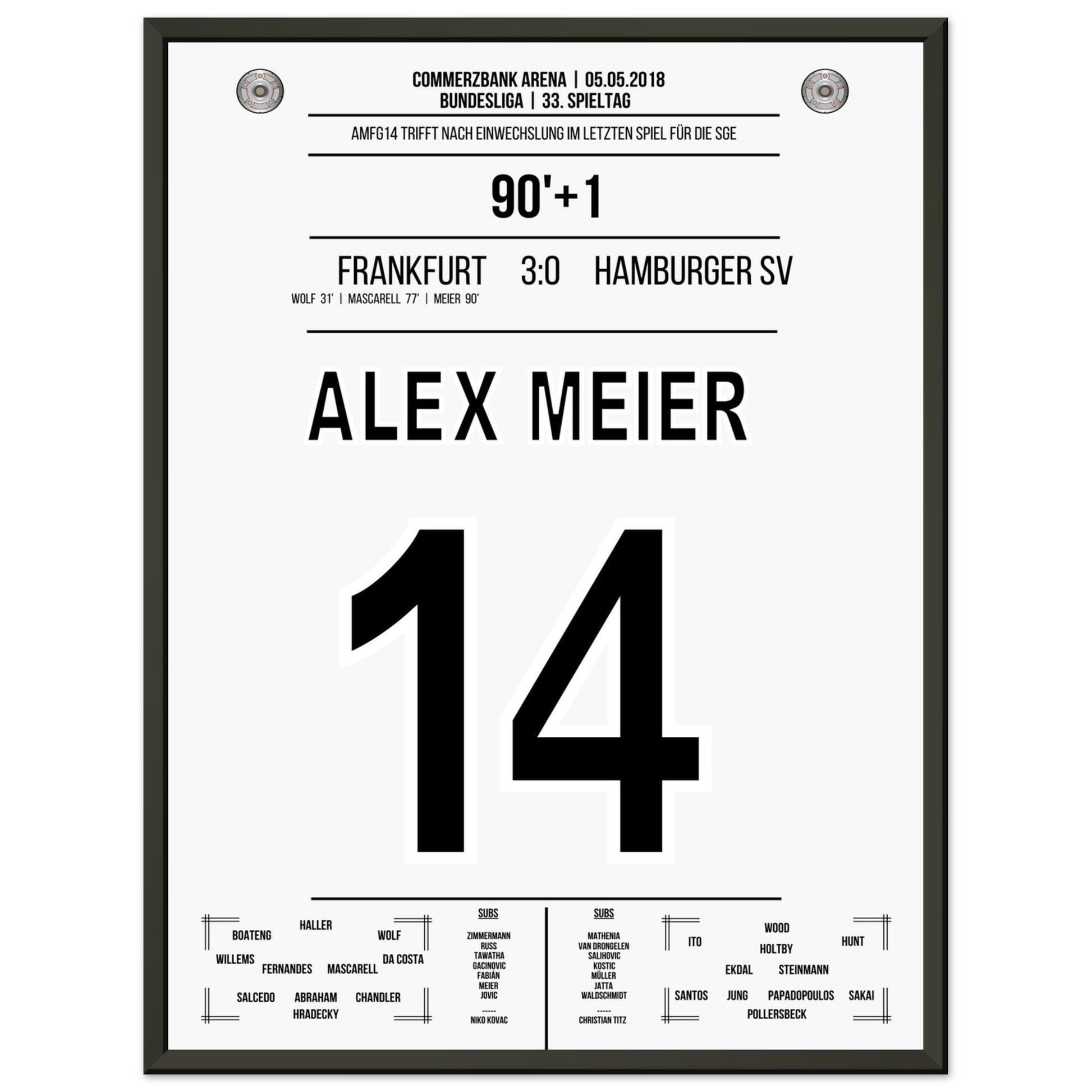 Alex Meier's letztes Tor zum Abschied in 2018 45x60-cm-18x24-Schwarzer-Aluminiumrahmen