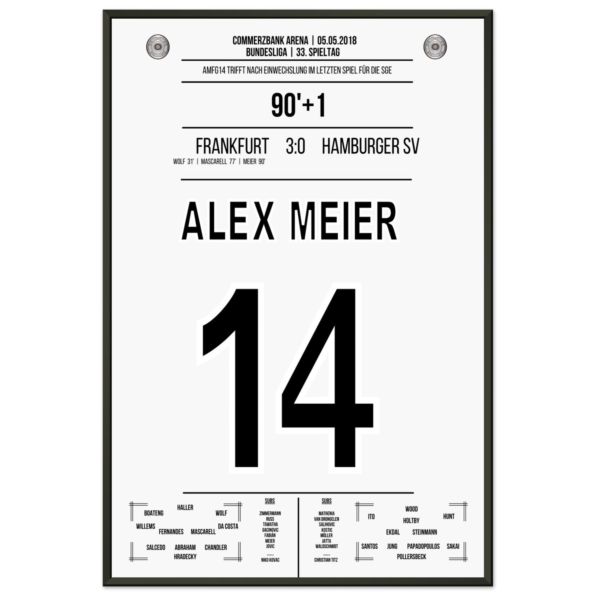 Alex Meier's letztes Tor zum Abschied in 2018 60x90-cm-24x36-Schwarzer-Aluminiumrahmen