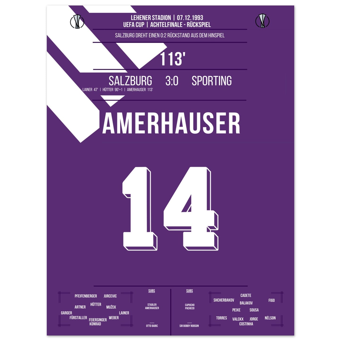Amerhauser schießt Salzburg ins Uefa-Cup Viertelfinale 45x60-cm-18x24-Ohne-Rahmen