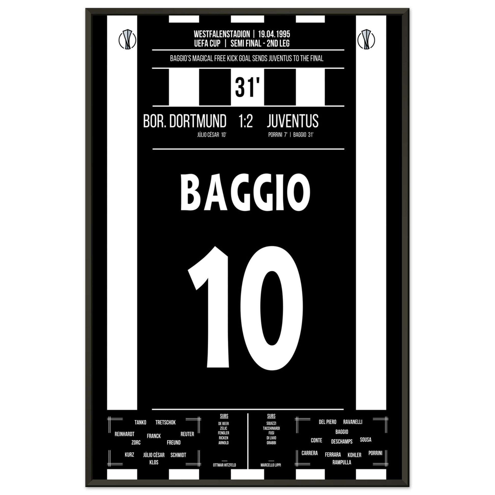 Baggio's magisches Freistoßtor zum Finaleinzug 60x90-cm-24x36-Schwarzer-Aluminiumrahmen