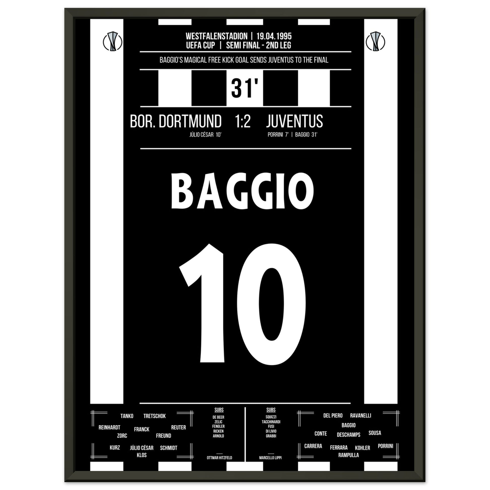 Baggio's magisches Freistoßtor zum Finaleinzug 45x60-cm-18x24-Schwarzer-Aluminiumrahmen