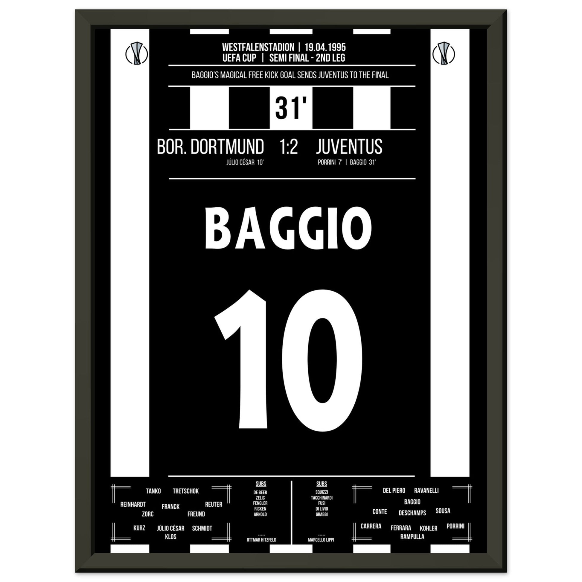 Baggio's magisches Freistoßtor zum Finaleinzug 30x40-cm-12x16-Schwarzer-Aluminiumrahmen