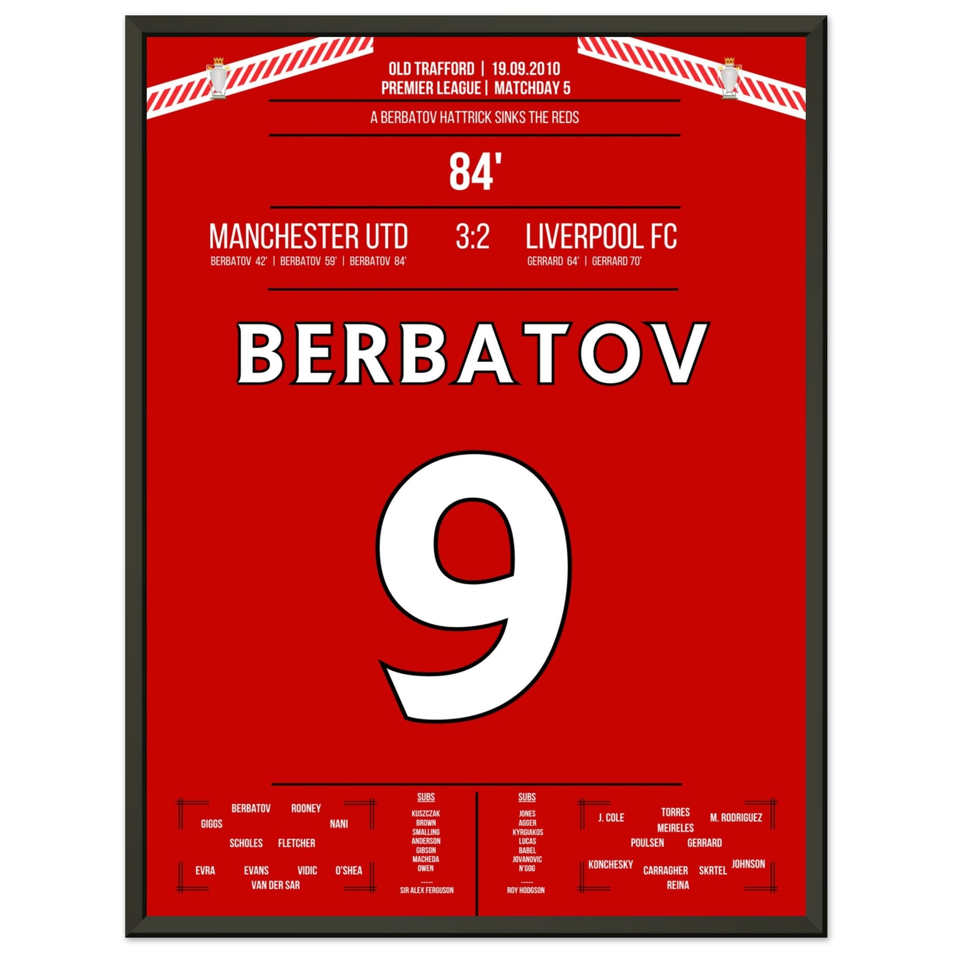 Berbatov-Hattrick versenkt die Reds im Derby 2010 45x60-cm-18x24-Schwarzer-Aluminiumrahmen