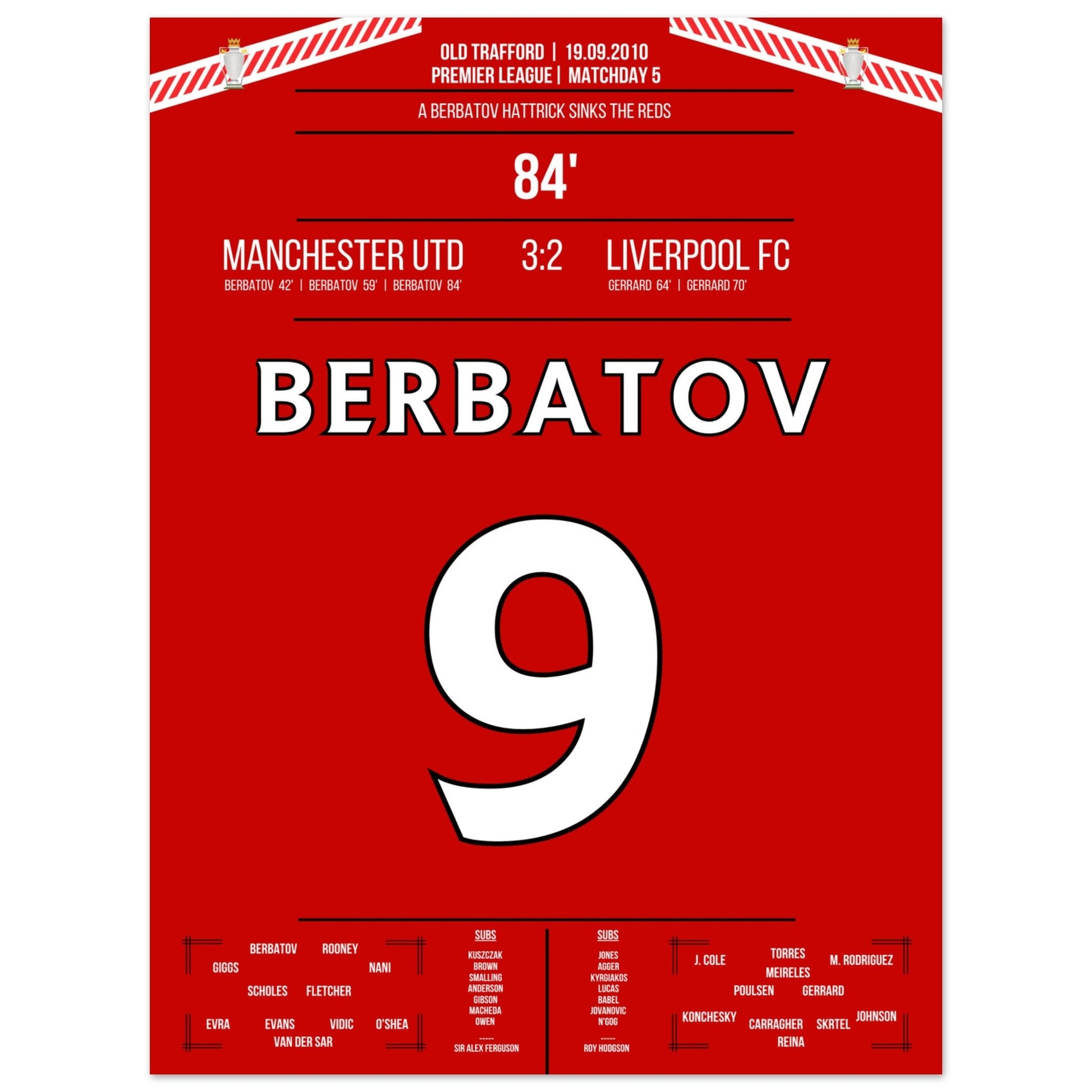 Berbatov-Hattrick versenkt die Reds im Derby 2010 30x40-cm-12x16-Ohne-Rahmen