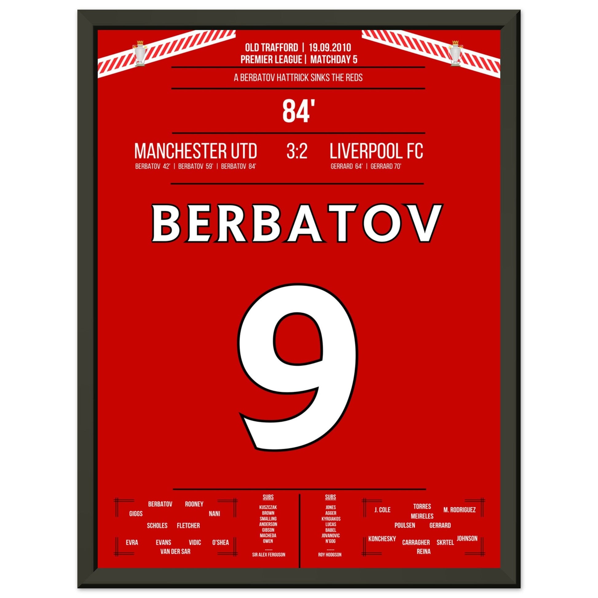 Berbatov-Hattrick versenkt die Reds im Derby 2010 30x40-cm-12x16-Schwarzer-Aluminiumrahmen