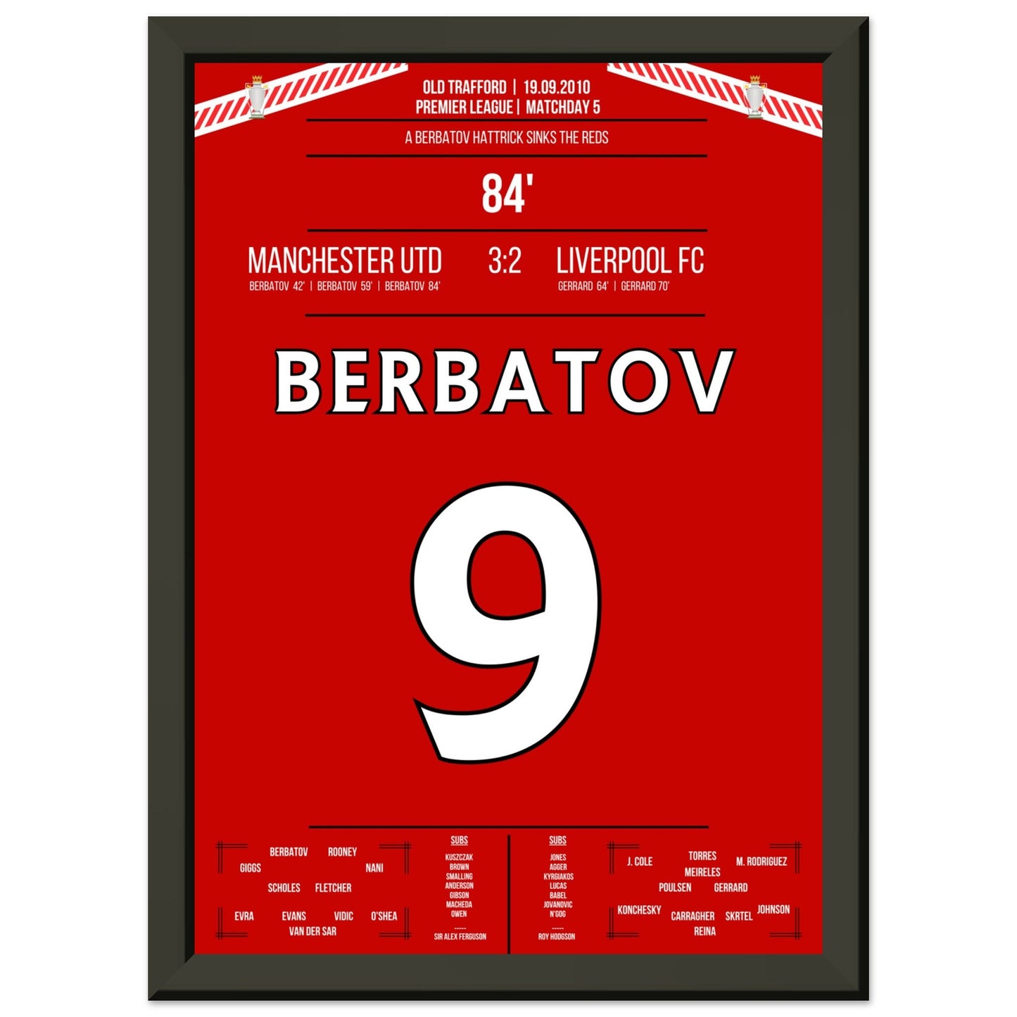 Berbatov-Hattrick versenkt die Reds im Derby 2010 A4-21x29.7-cm-8x12-Schwarzer-Aluminiumrahmen