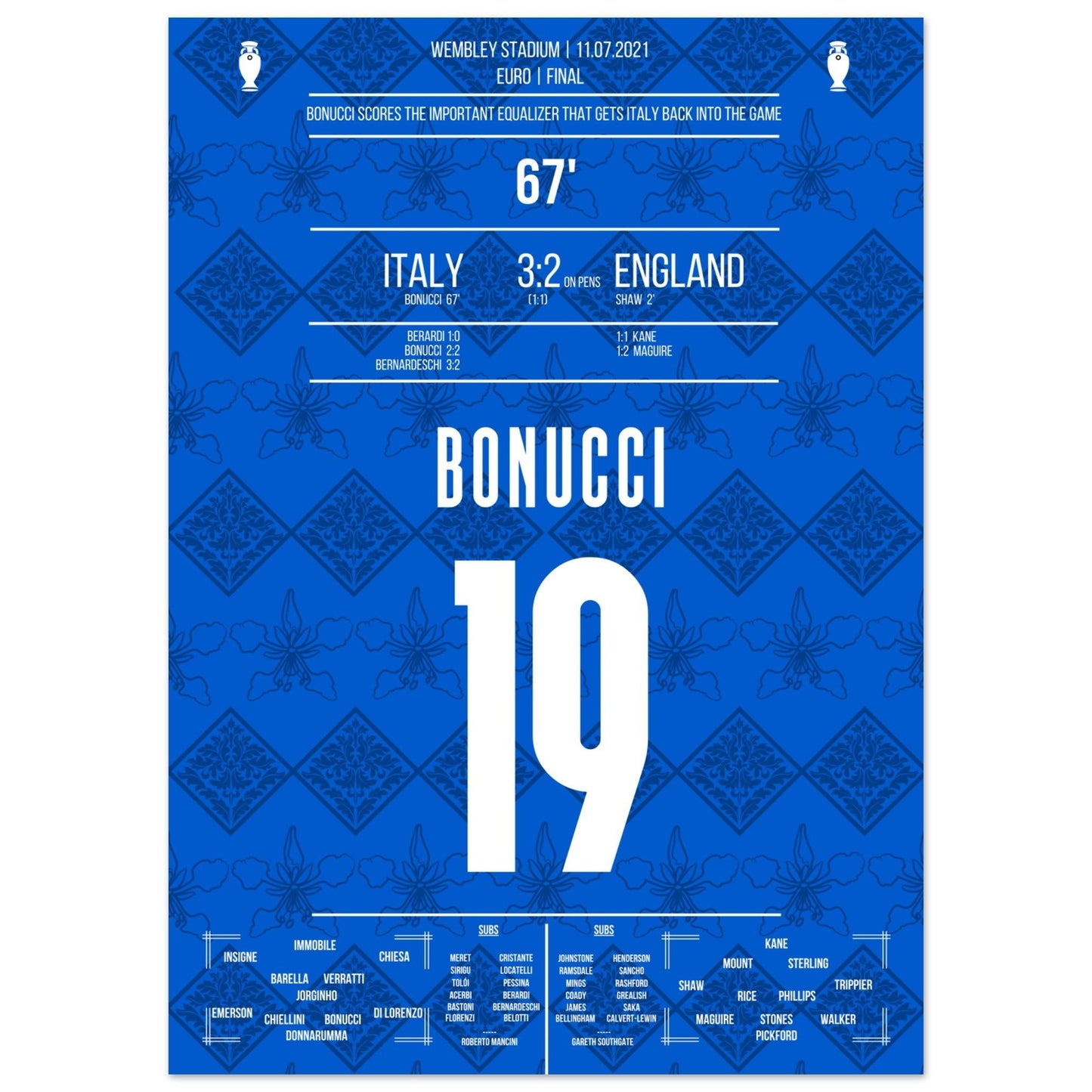 Bonucci trifft zum Ausgleich im Finale der Euro 2021 50x70-cm-20x28-Ohne-Rahmen