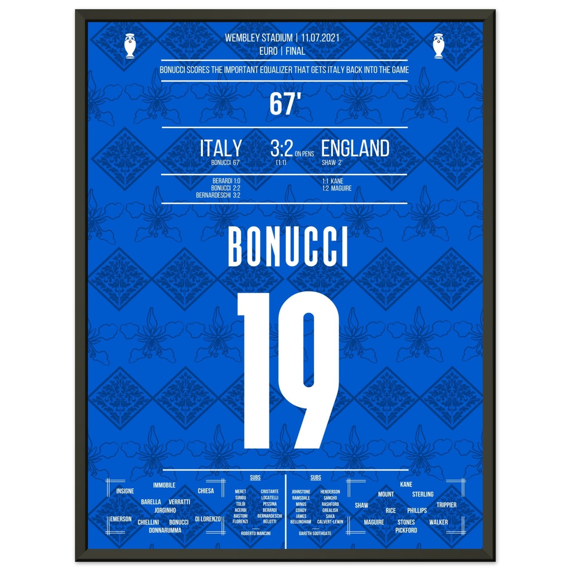 Bonucci trifft zum Ausgleich im Finale der Euro 2021 45x60-cm-18x24-Schwarzer-Aluminiumrahmen