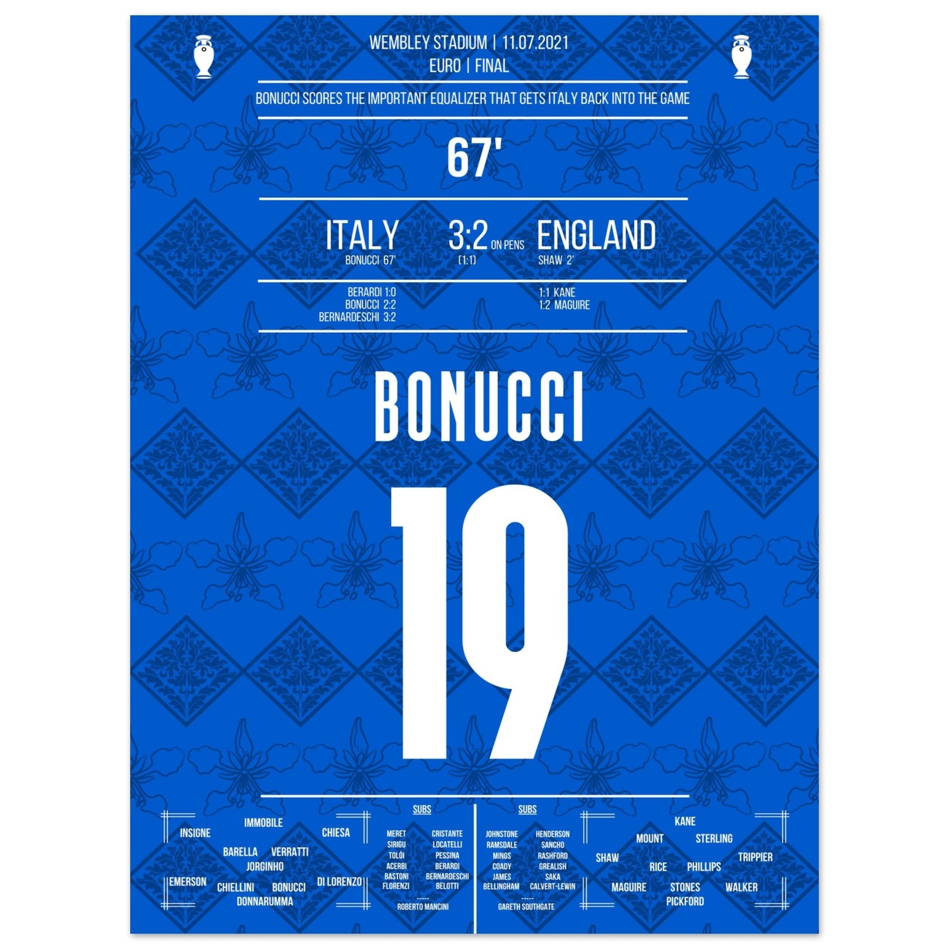 Bonucci trifft zum Ausgleich im Finale der Euro 2021 45x60-cm-18x24-Ohne-Rahmen