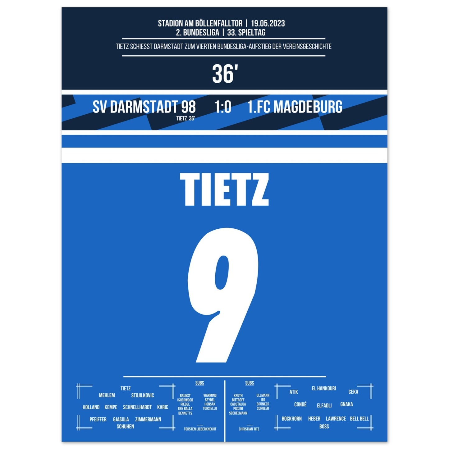 Darmstadt's Wiederaufstieg in die Bundesliga in 2023 45x60-cm-18x24-Ohne-Rahmen