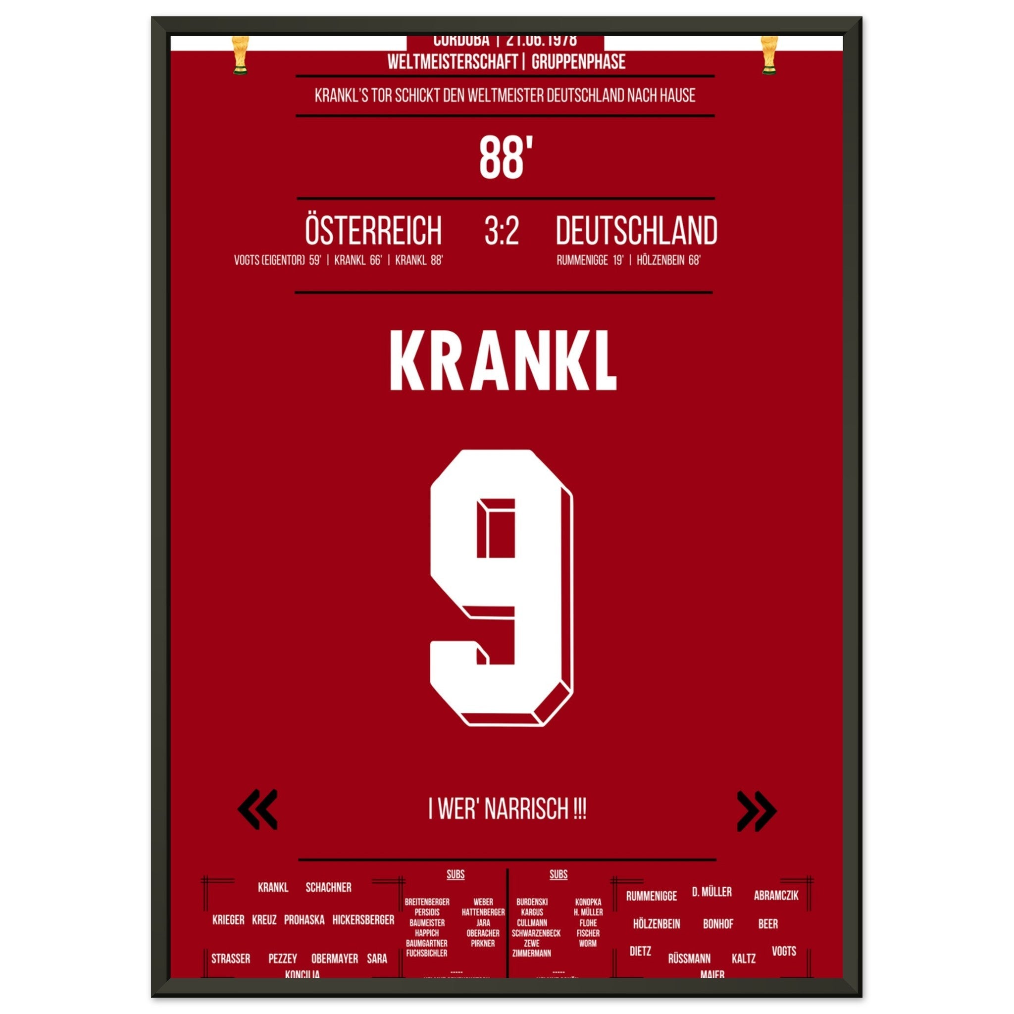 Das Wunder von Cordoba - Krankl schickt Deutschland nach Hause 50x70-cm-20x28-Schwarzer-Aluminiumrahmen